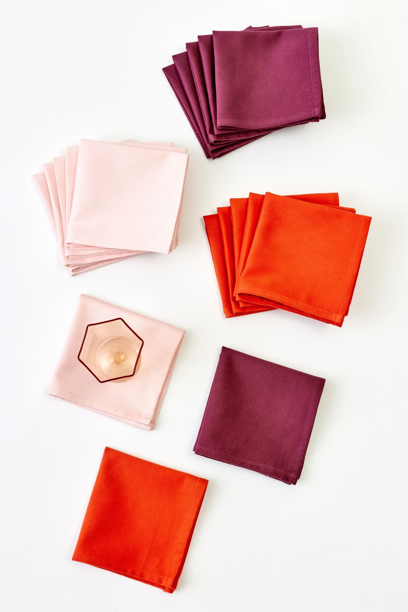 SET OF 6 COLOR BLOCK FOLDING COCKTAIL NAPKINS.