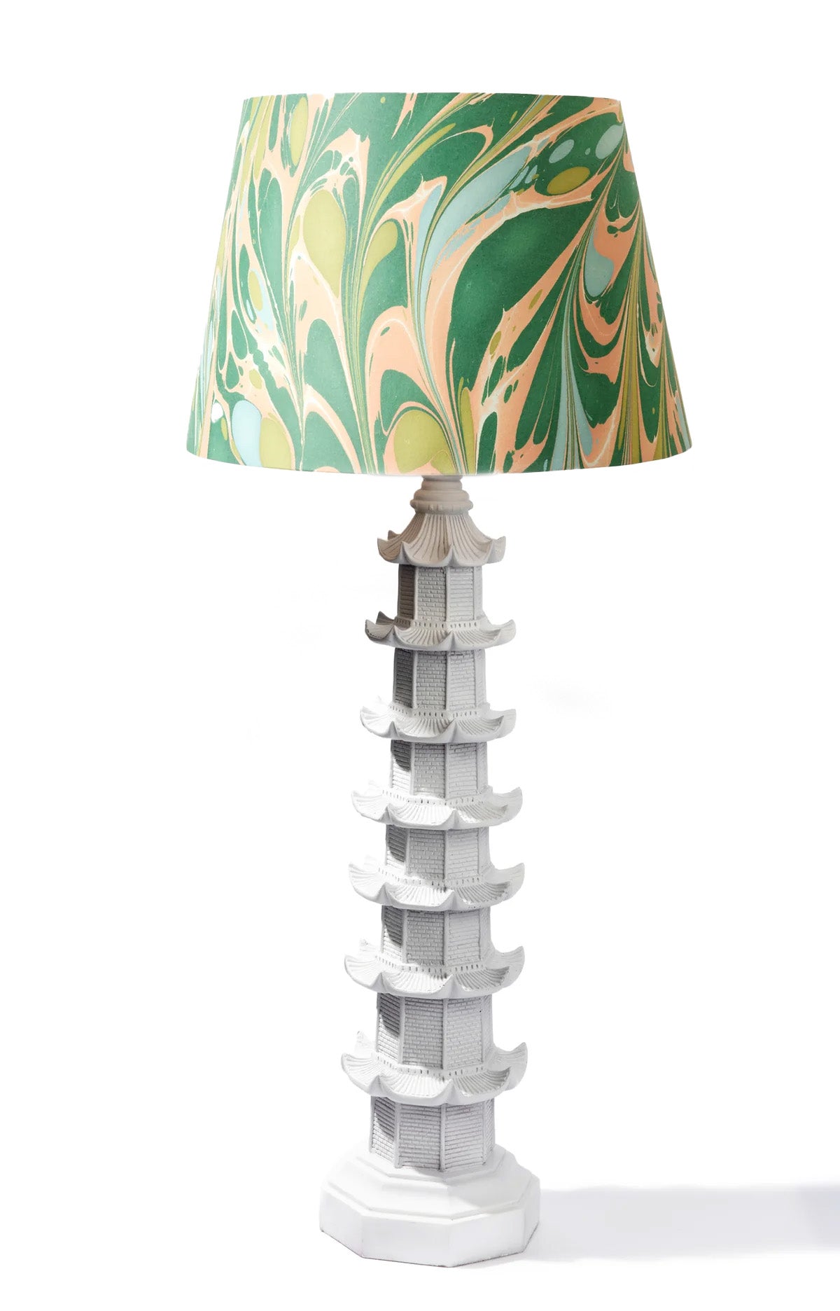 Spunky marbled paper lamp shades.