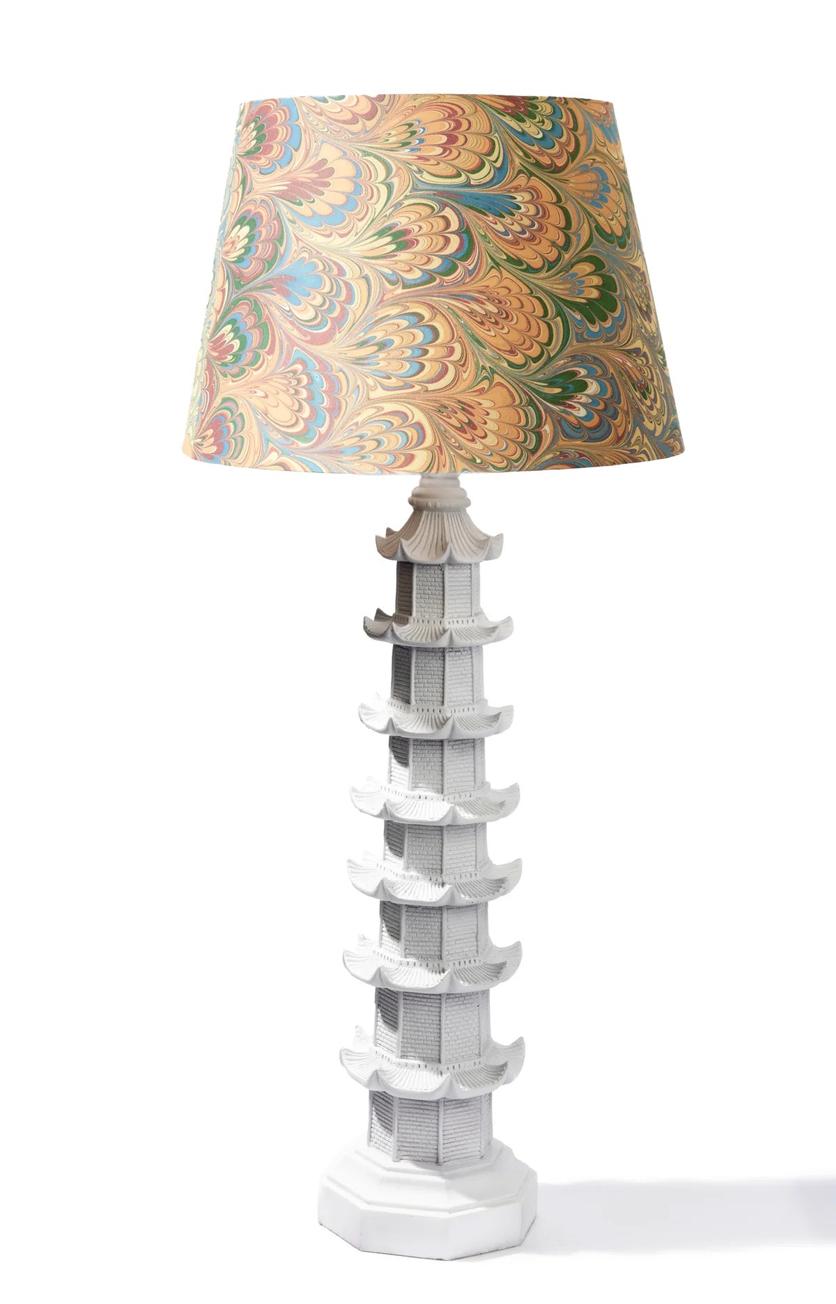 Spunky marbled paper lamp shades.