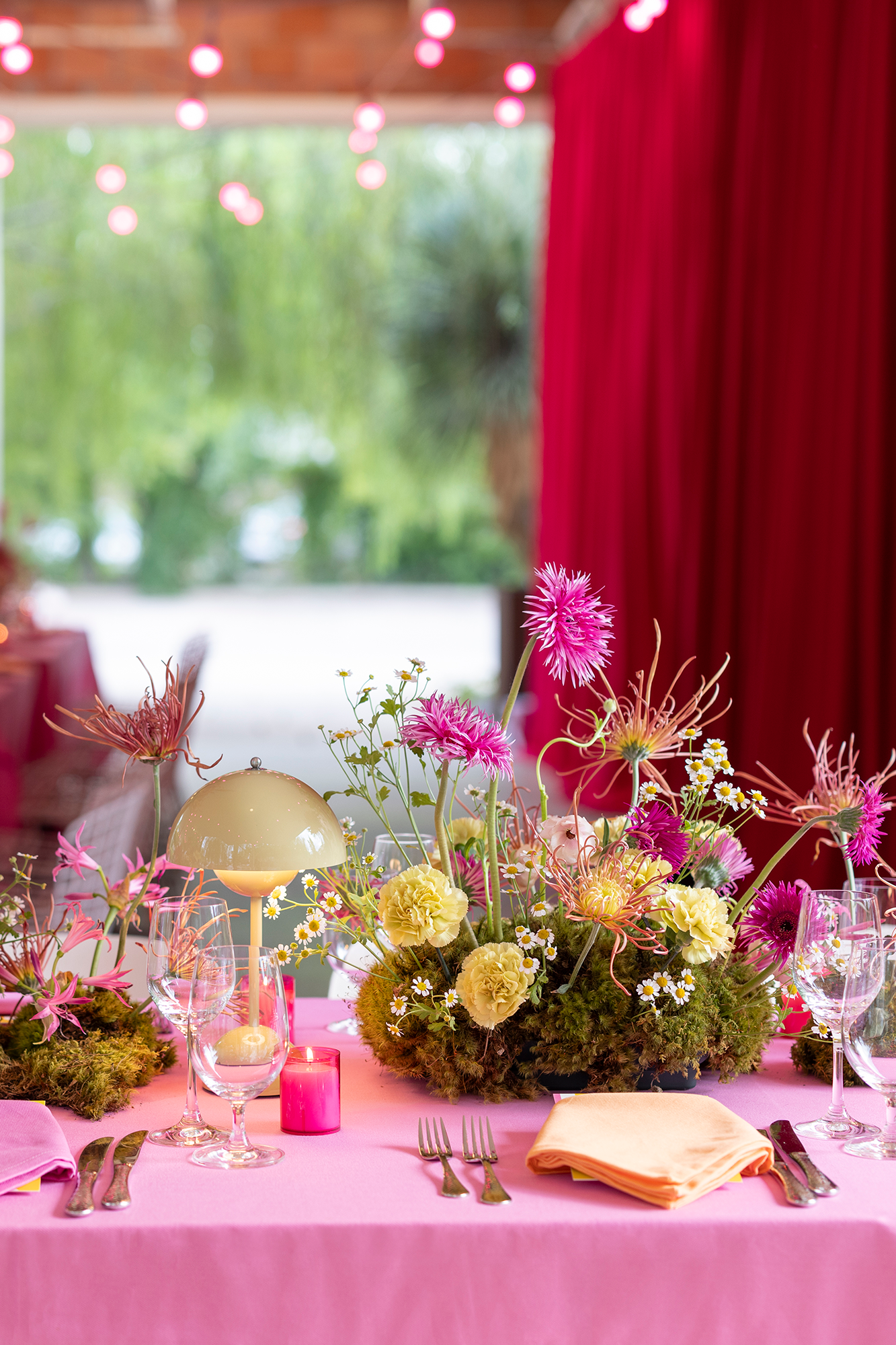 Pink commercial-grade cotton tablecloths.