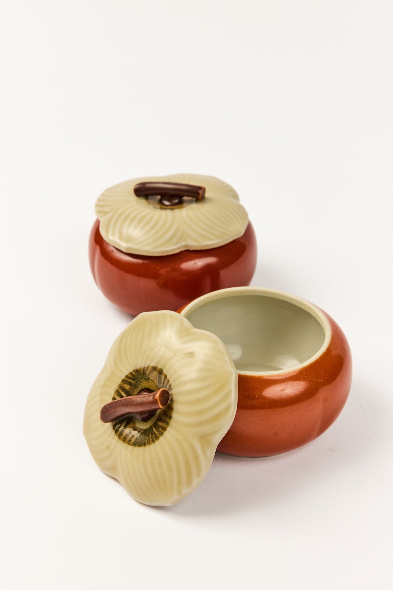 SET OF 2 VINTAGE JAPANESE PERSIMMON POTS DE CREME