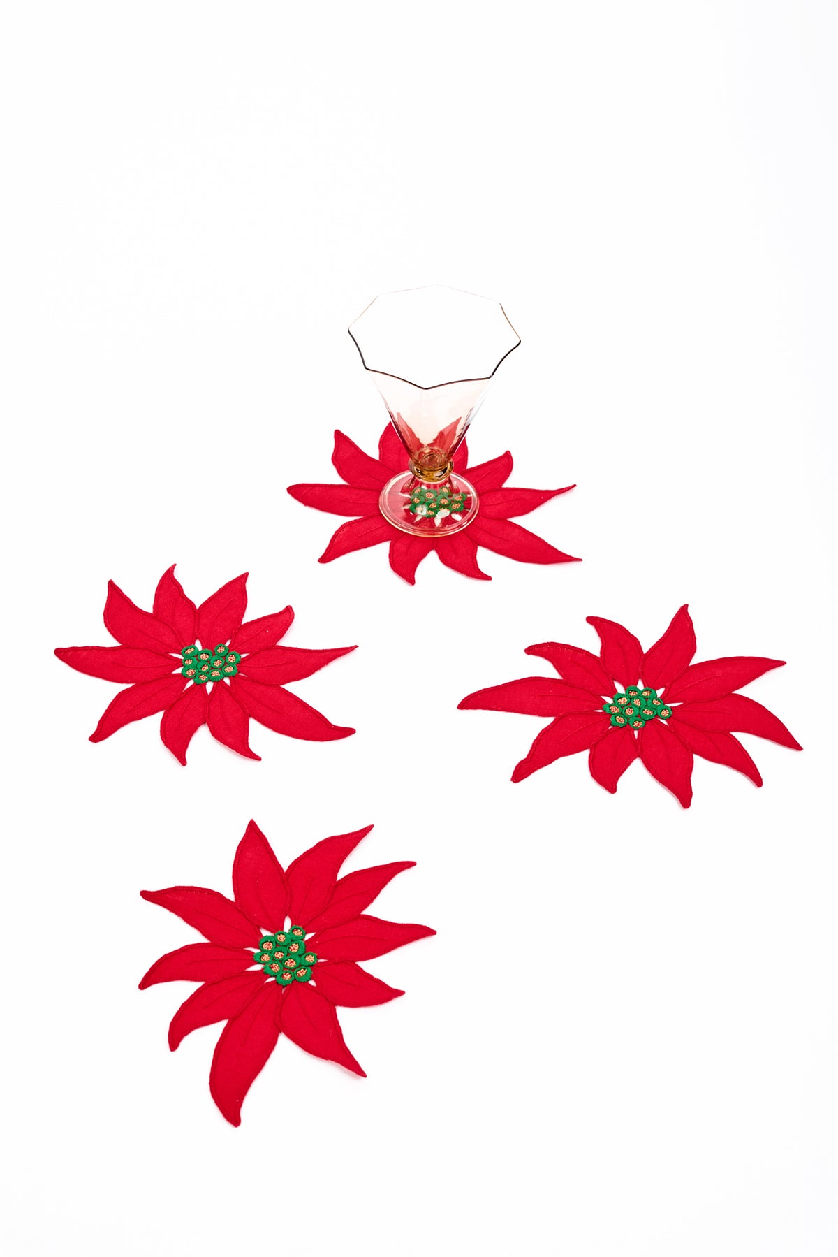 SET OF 4 POINSETTIA COCKTAIL NAPKINS