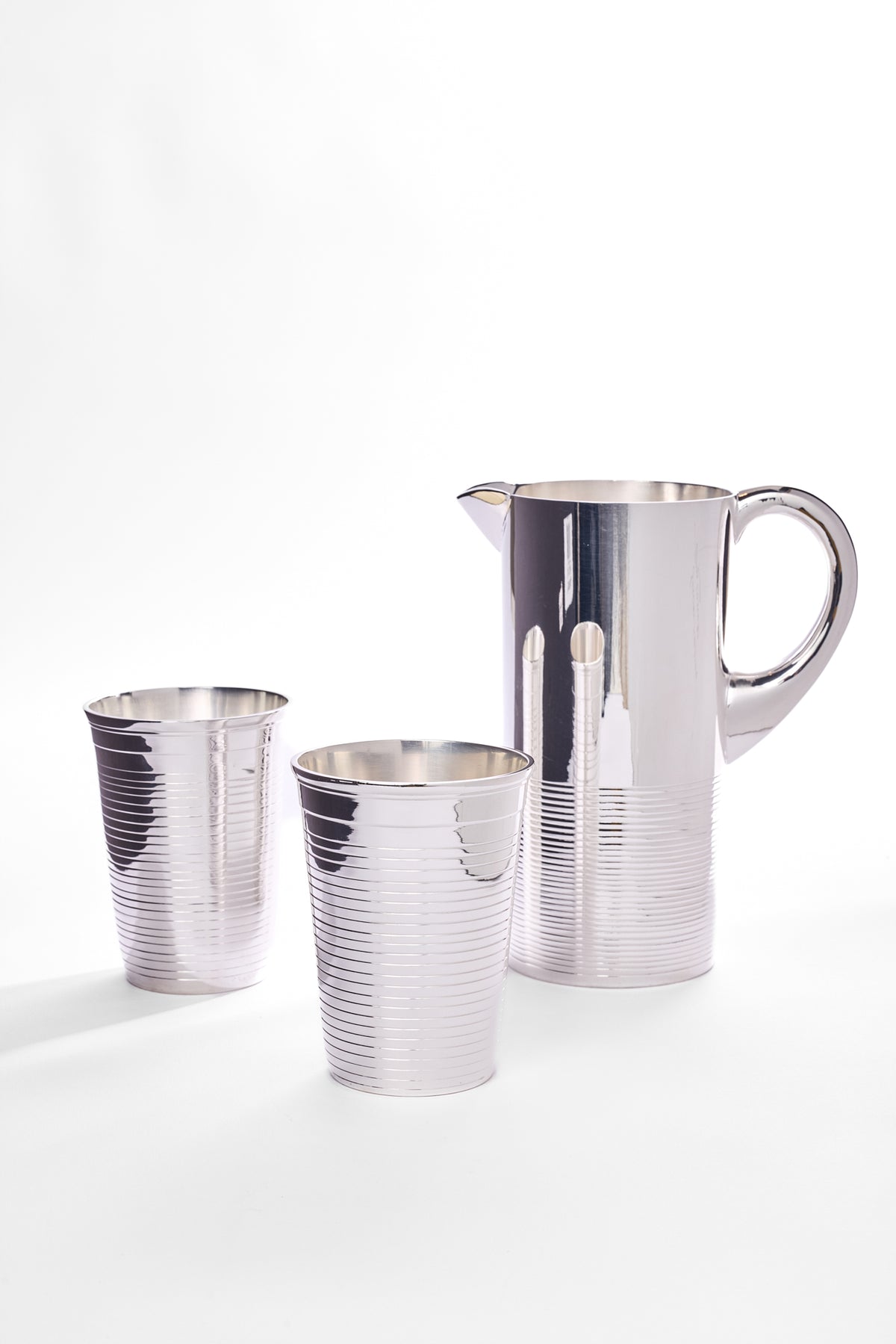 VINTAGE ENGLISH SILVER PITCHER & 2 BEAKER SET