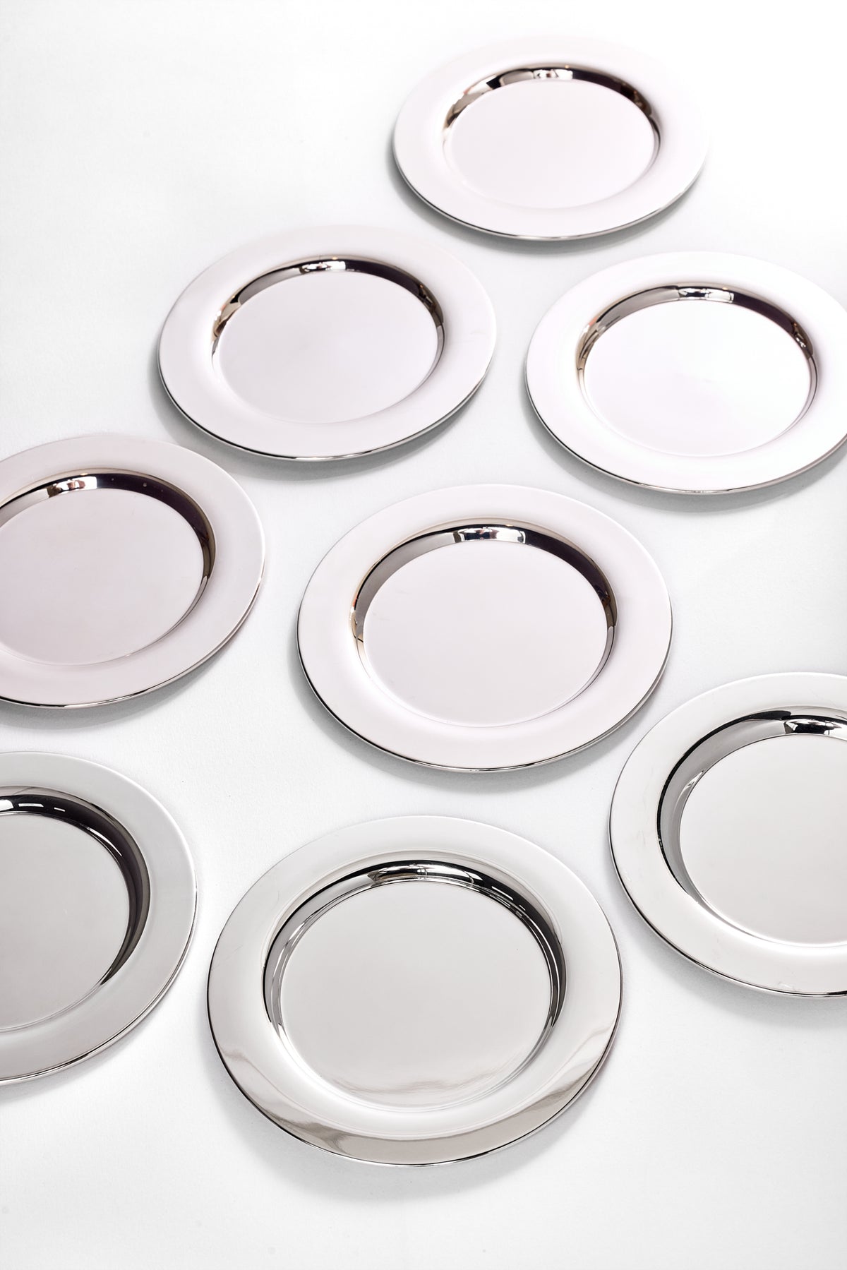 SET OF 8 VINTAGE ENGLISH SILVER COCKTAIL PLATES