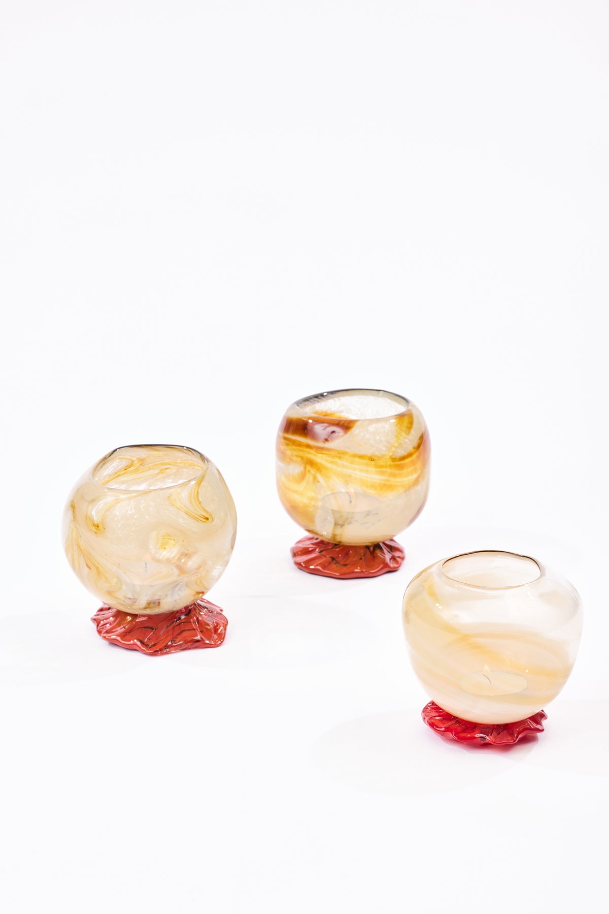 HANDBLOWN VOTIVE AND ROSE BOWL