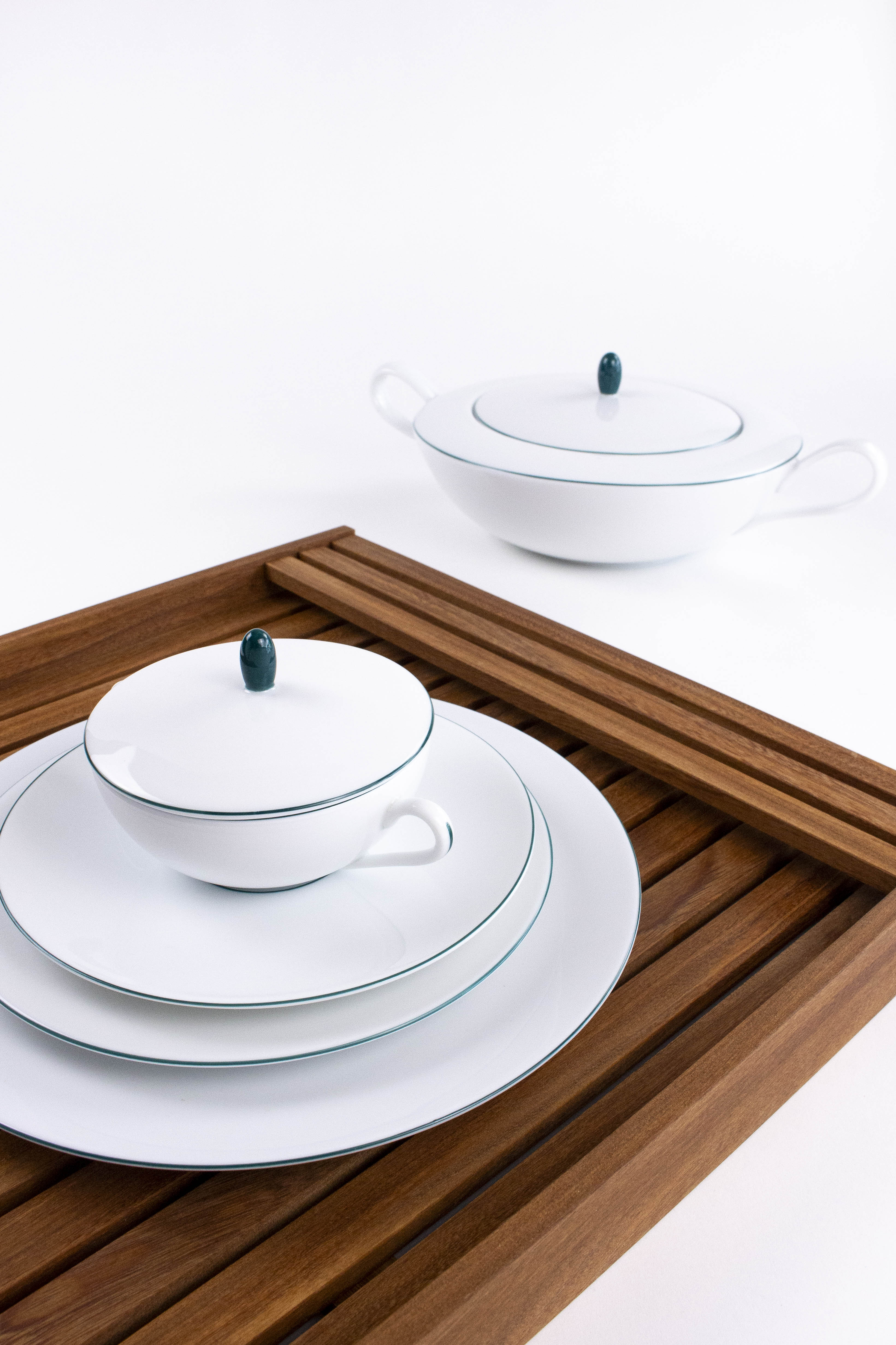 Porcelain Monceau serving dishes.