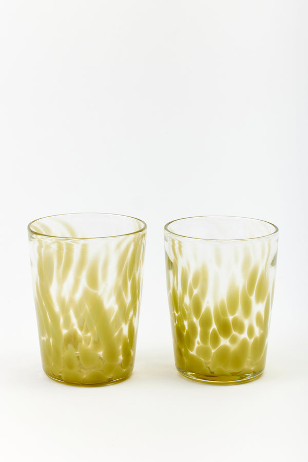 SET OF 2 PAUL ARNHOLD CHARTREUSE SPOTTED TUMBLERS
