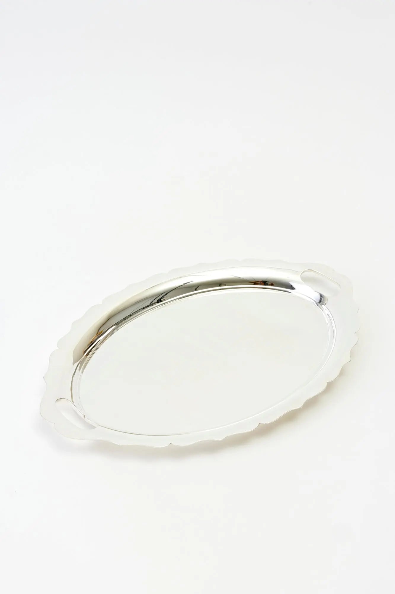 Vintage scalloped oval silver tray.