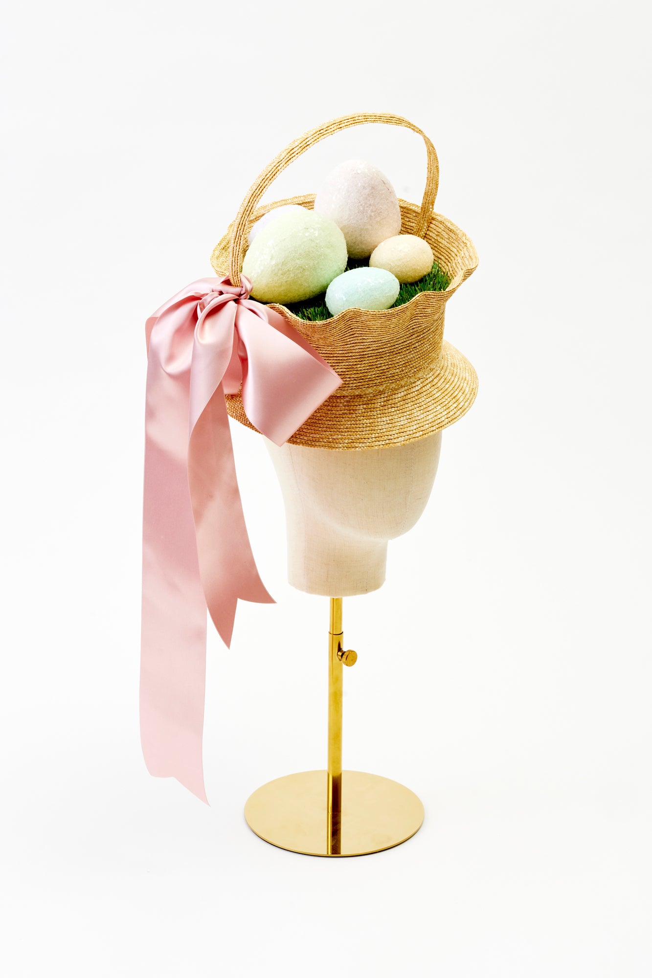 Handmade easter basket hat with eggs.