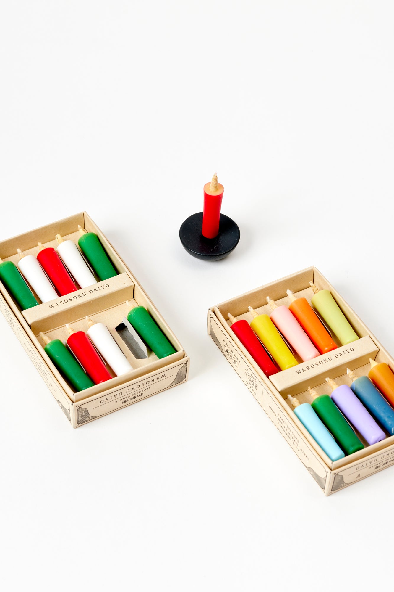 Handmade in Japan, colorful rice wax candles.