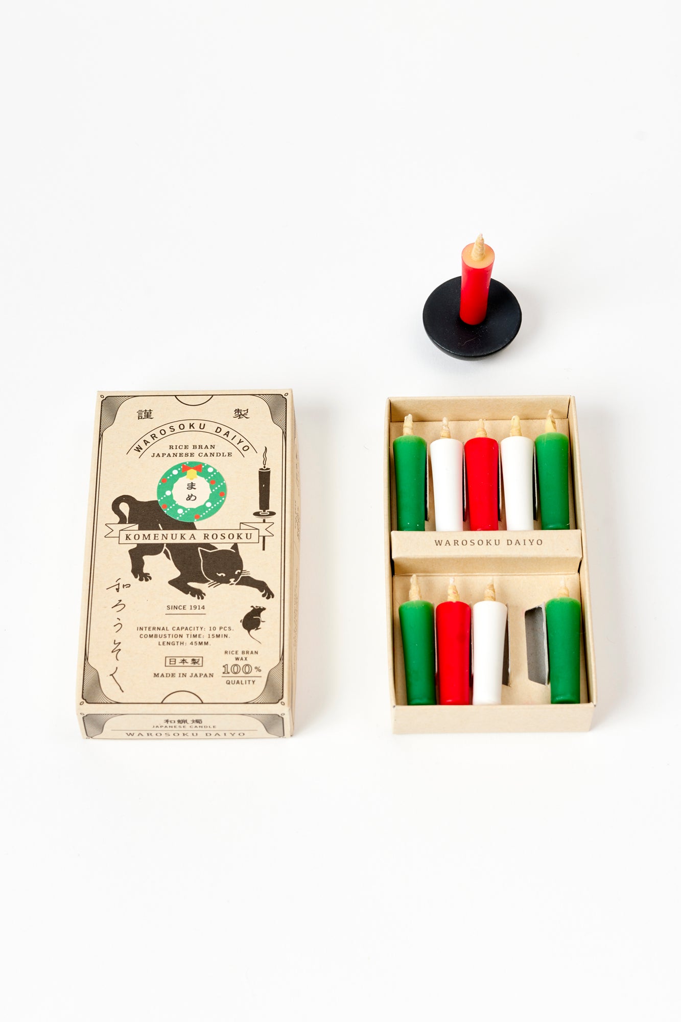 Handmade in Japan, colorful rice wax candles.