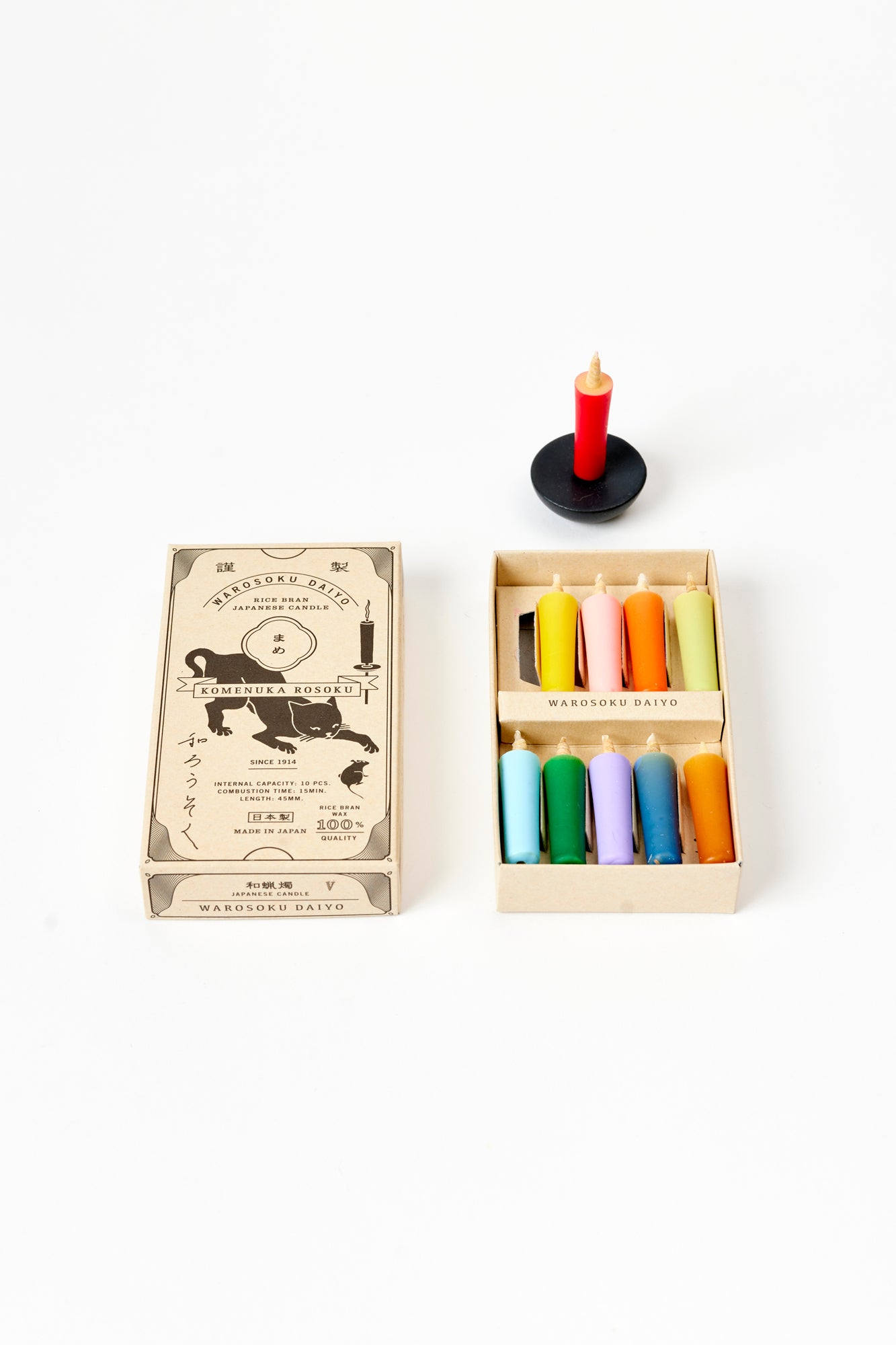 Handmade in Japan, colorful rice wax candles.