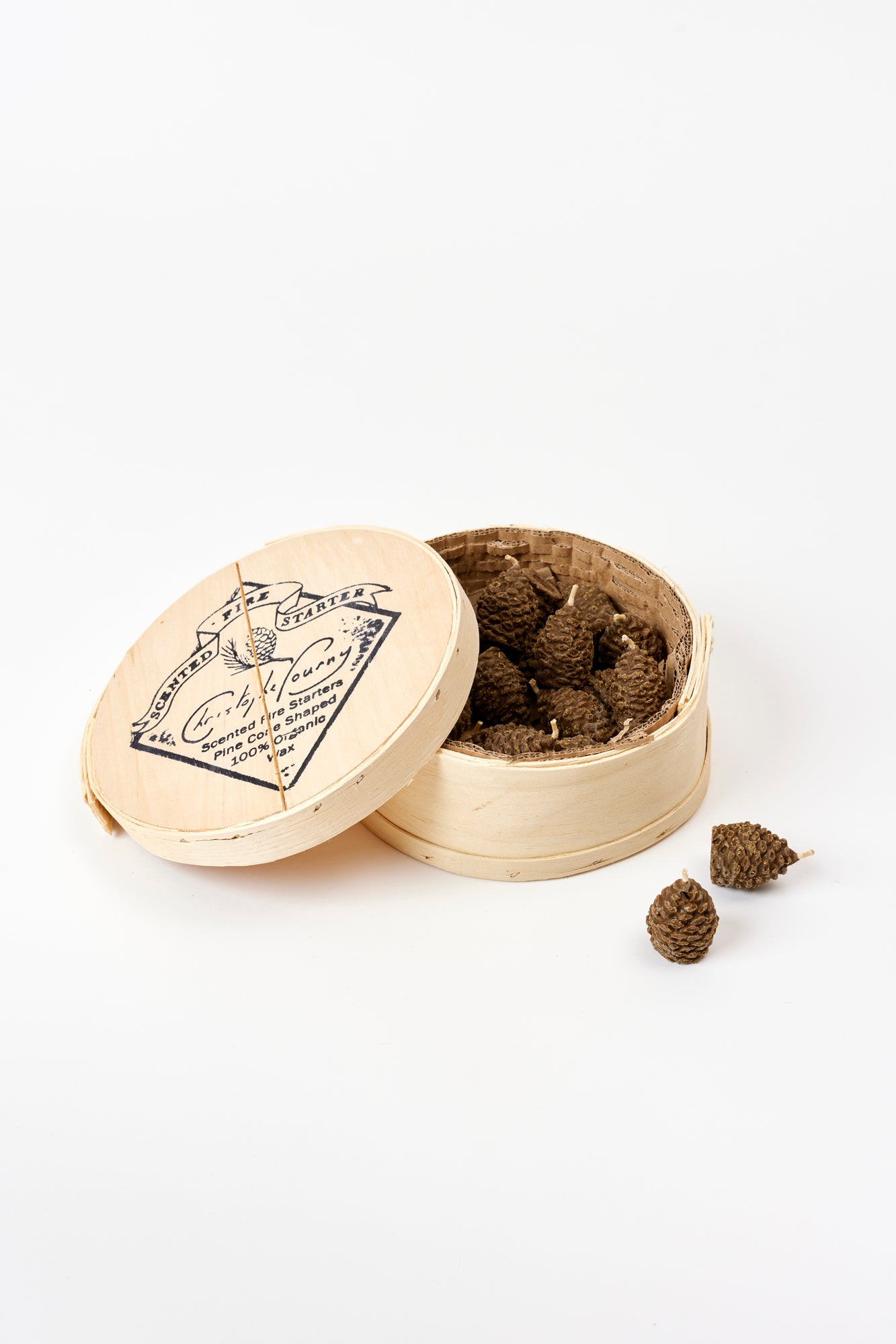 Wax pinecone-shaped fire starters.