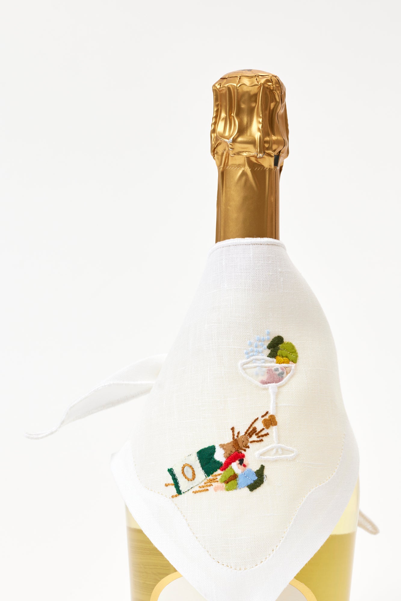Embroidered gnome champagne wrap.