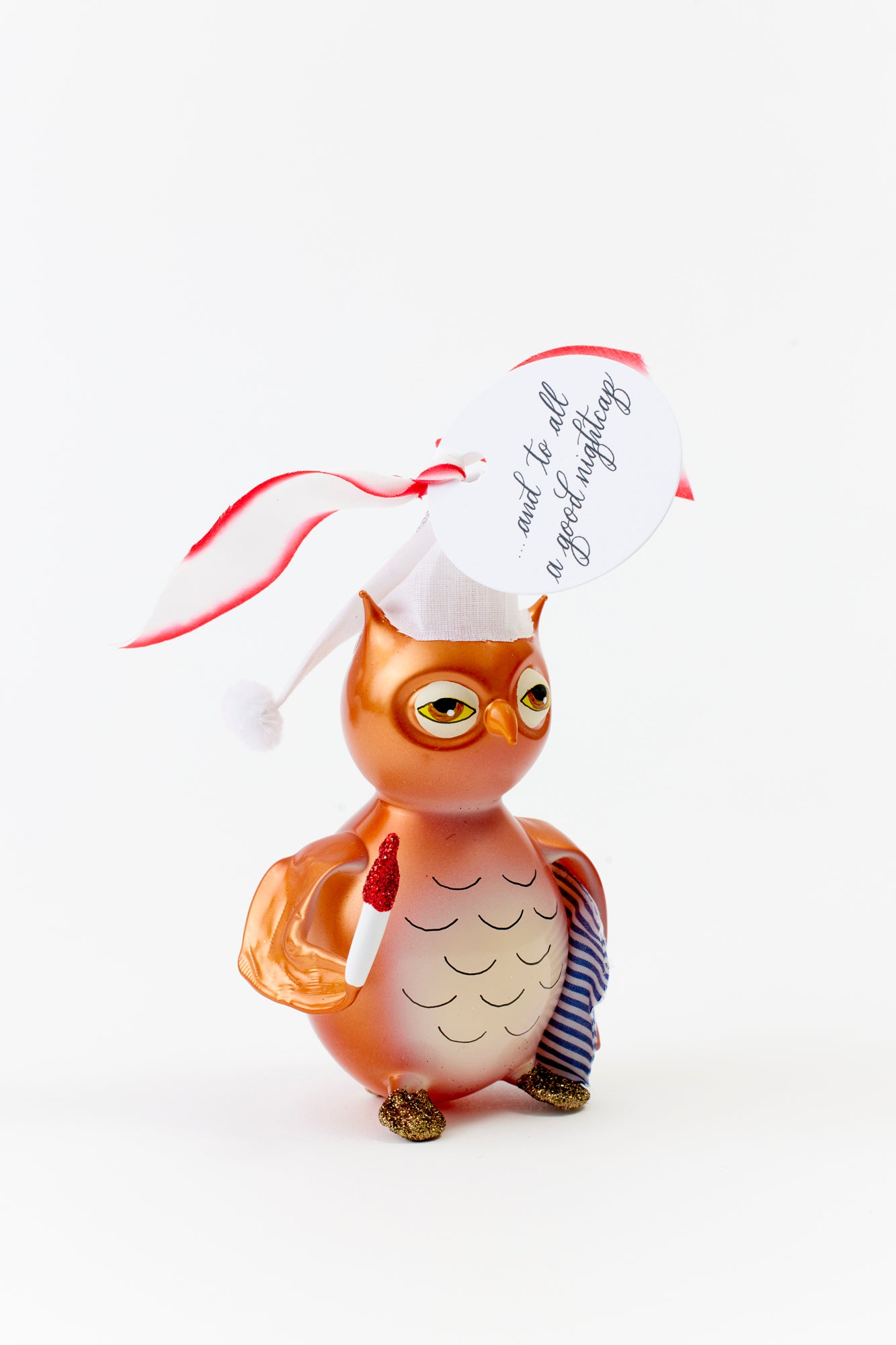 Hand-painted glass owl ornament crafted in Poland.