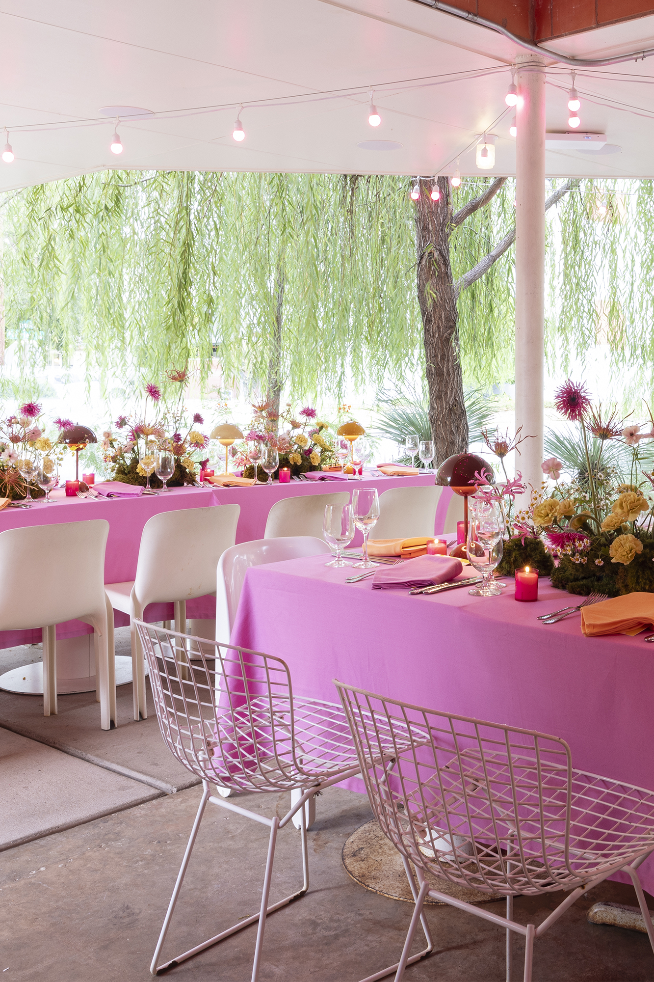 Pink commercial-grade cotton tablecloths.