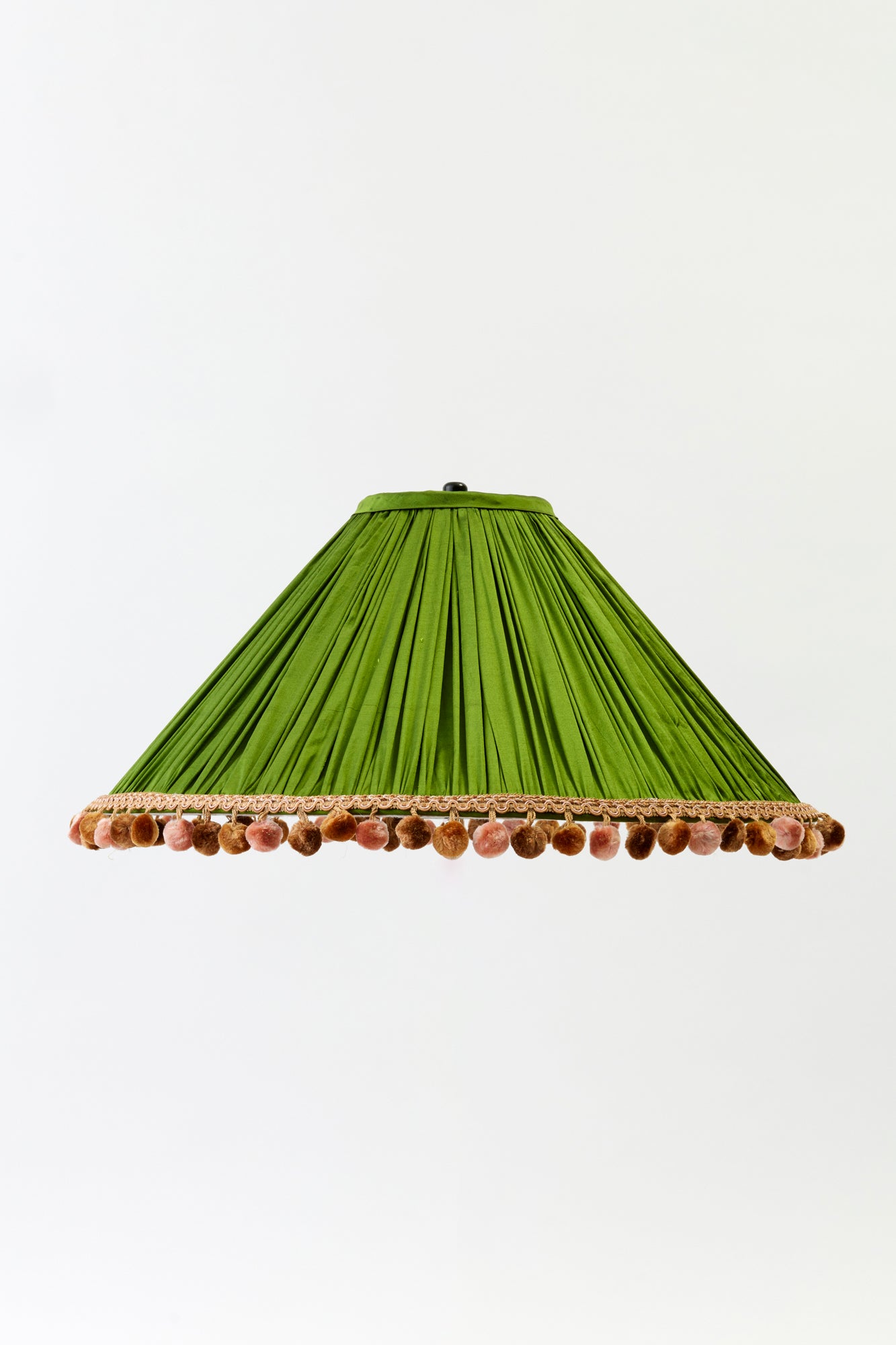 Shirred silk shade that is trimmed with tassel fringe from Paris.