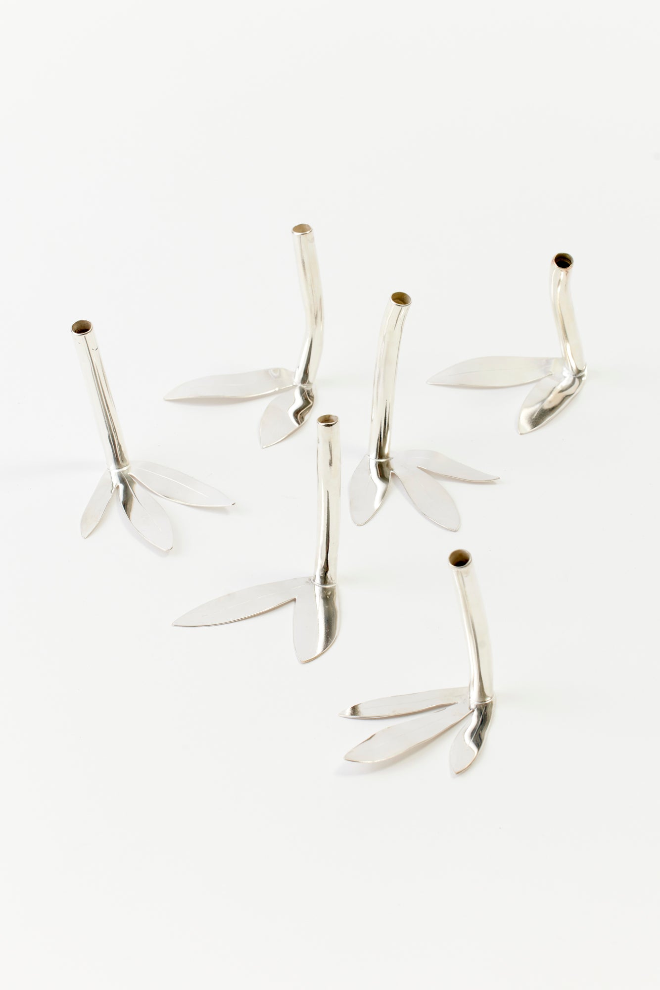 Set of 6 assorted Sterling leaf bud vases.