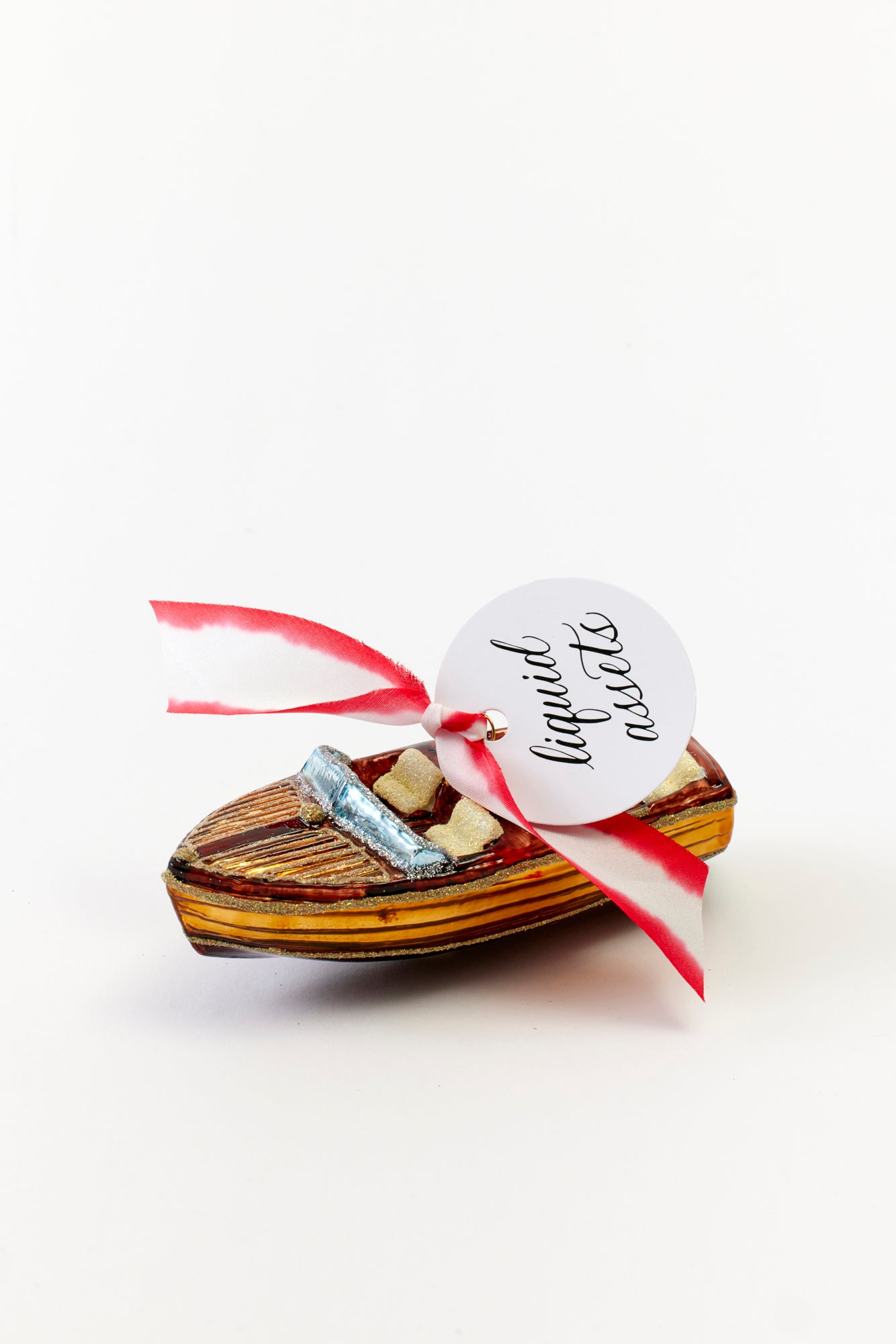 Hand-painted glass Venice boat ornament crafted in Poland.