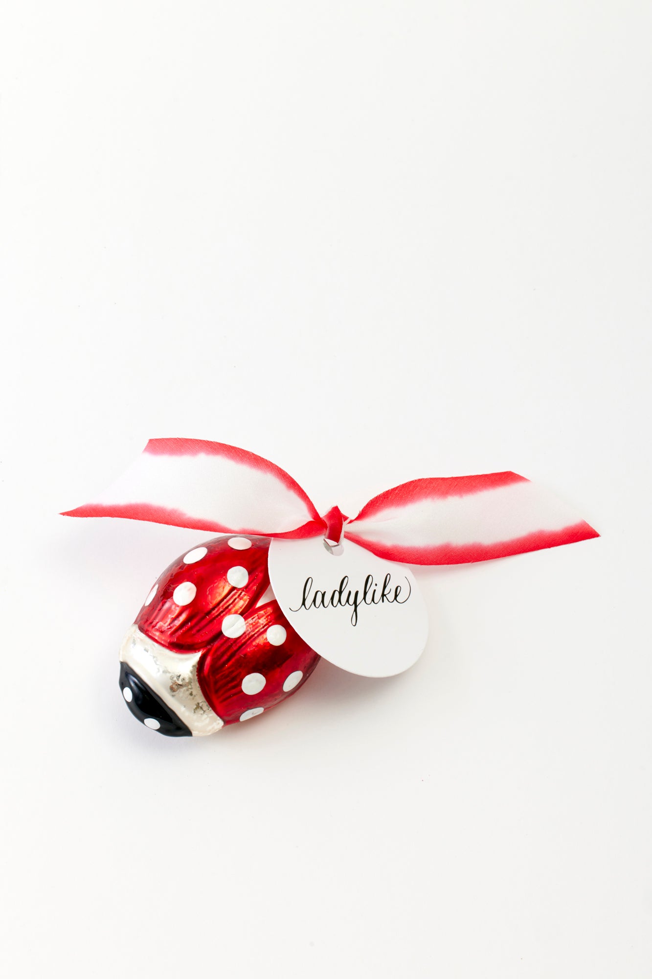 Hand-painted lady bug glass ornament crafted in Poland.