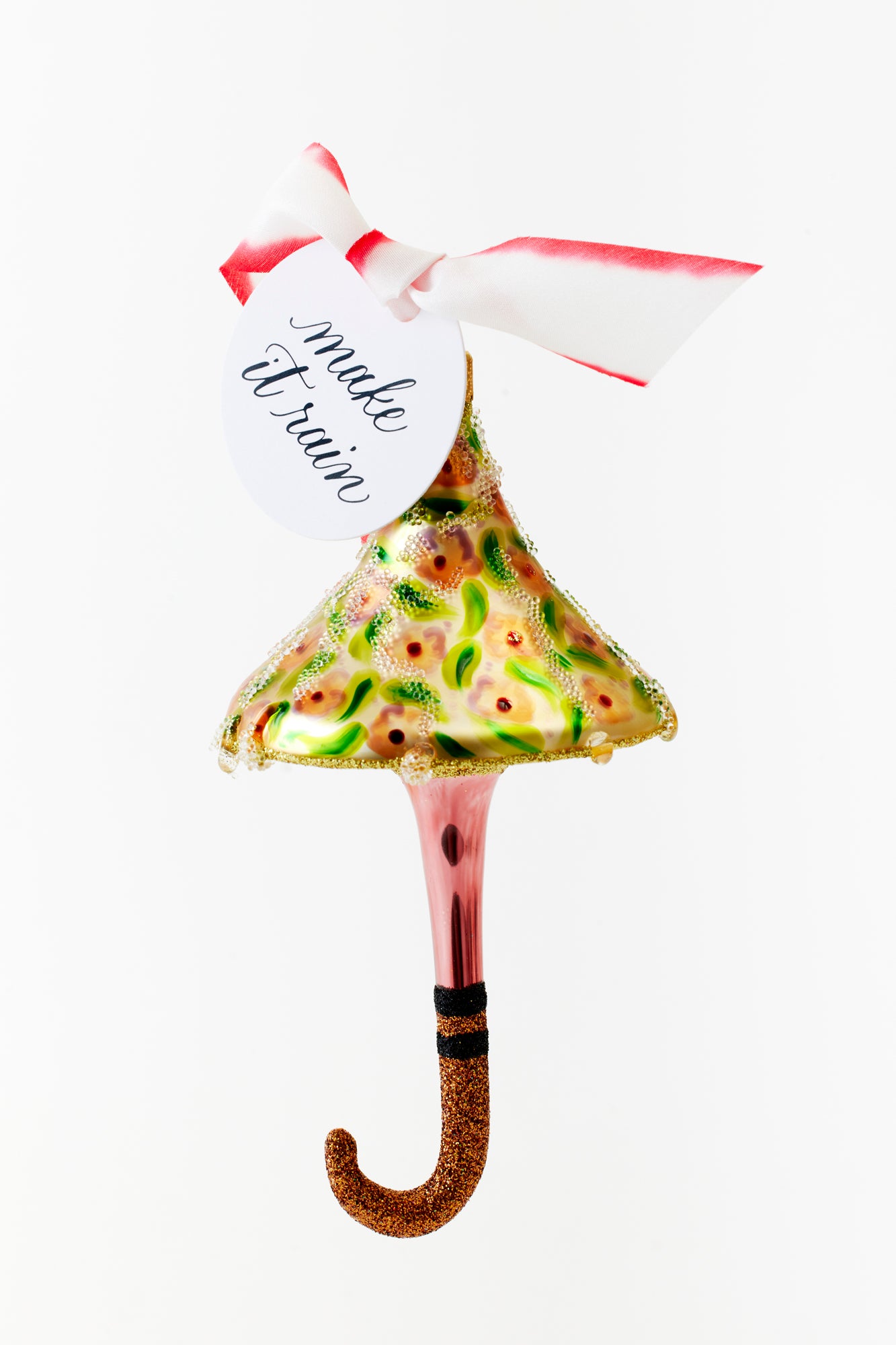 Hand-painted umbrella glass ornament crafted in Poland.