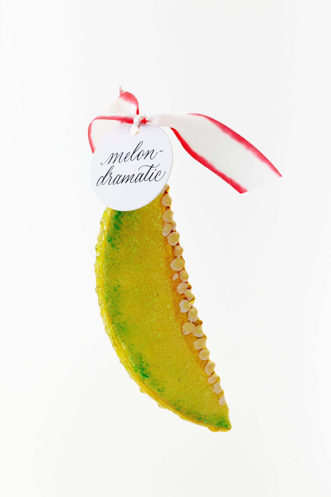 Hand-painted melon glass ornament crafted in Poland.