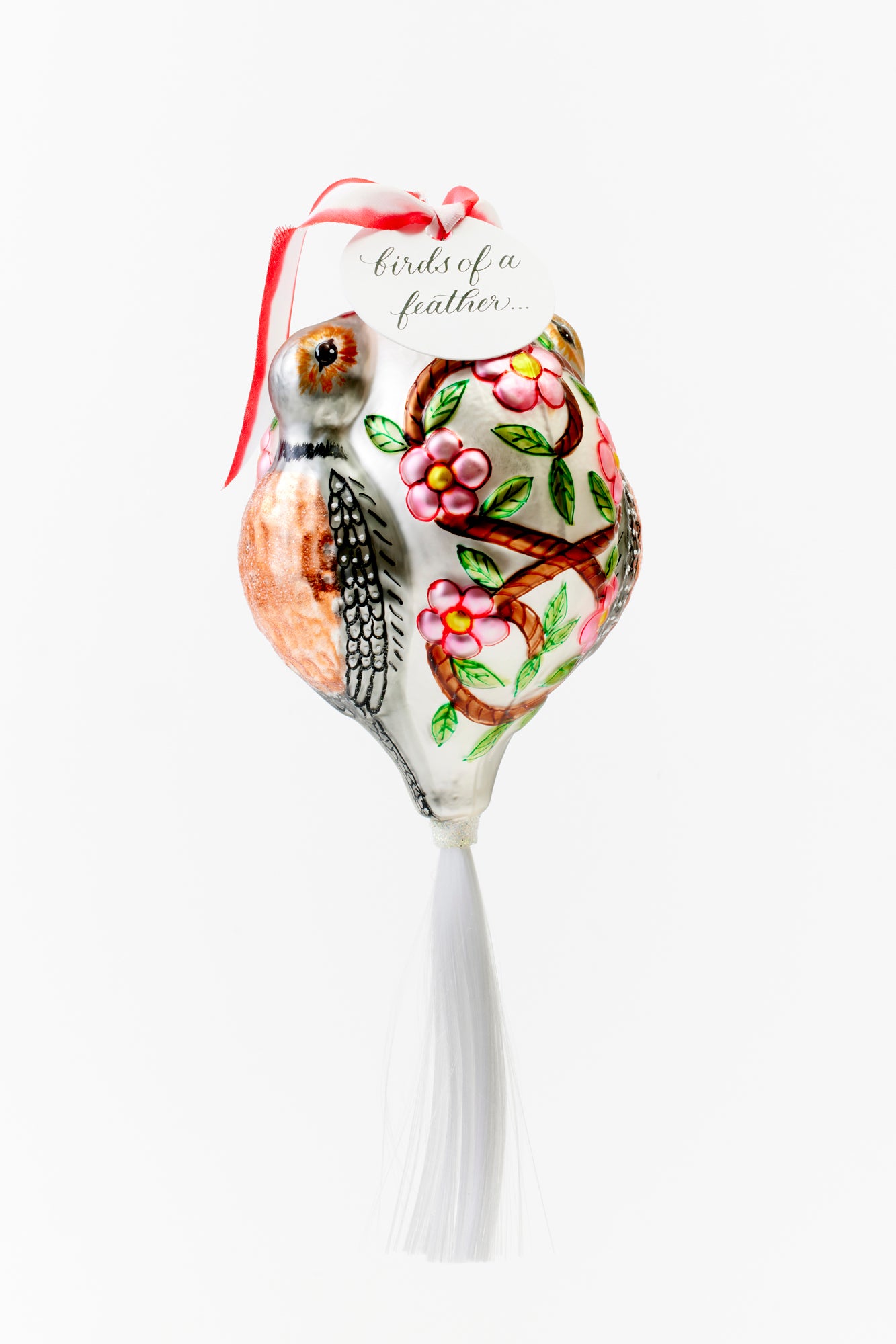 Hand-painted bird glass ornament crafted in Poland.