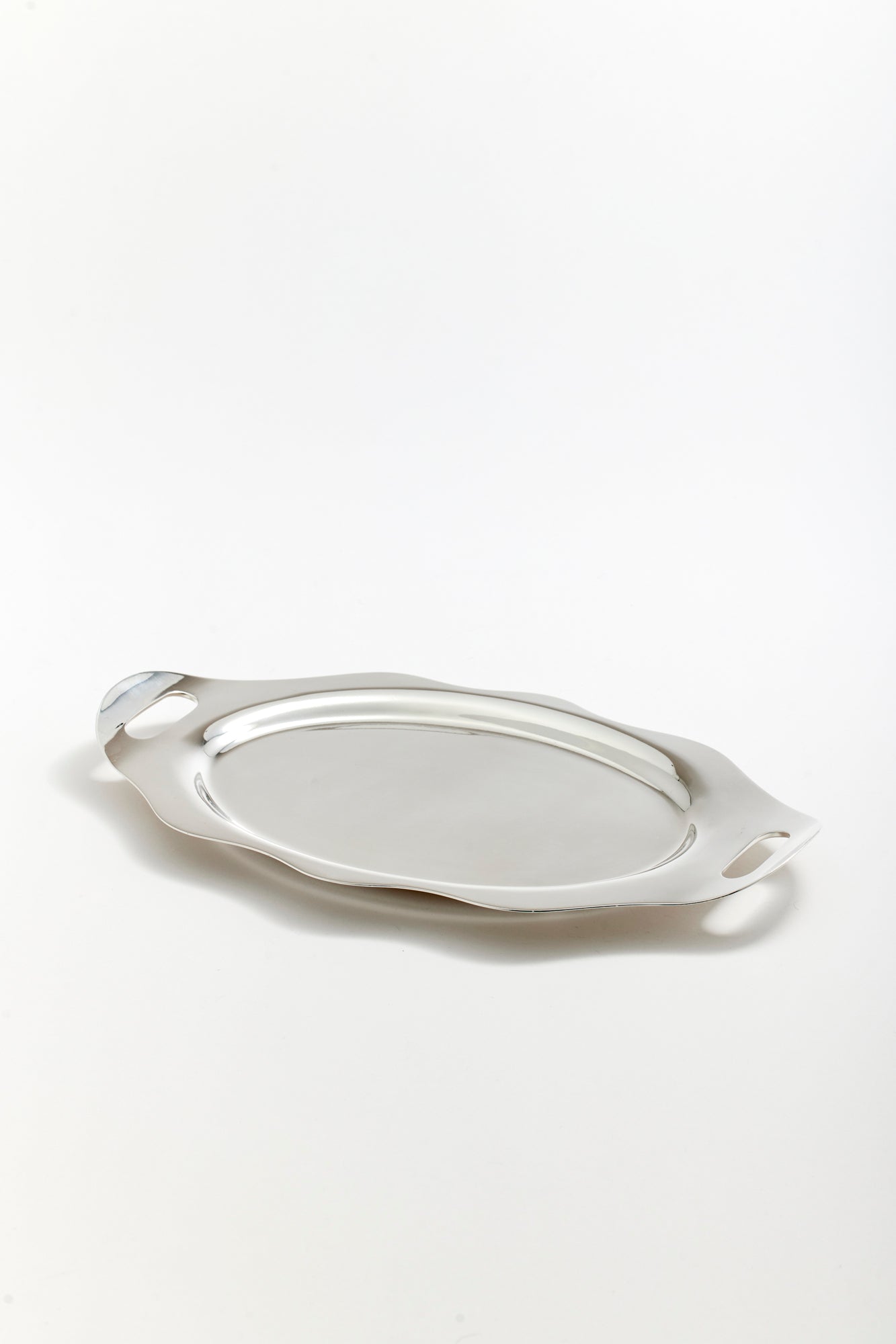 Scalloped vintage silver tray