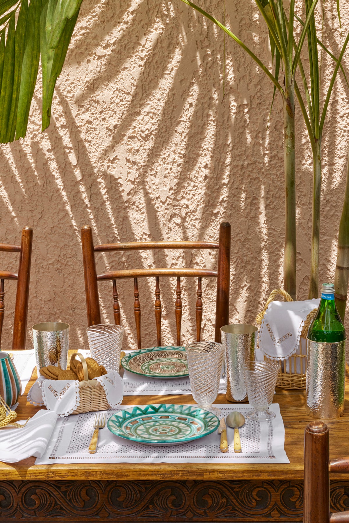 Handwoven basket with a delicate linen liner for serving cheese straws during cocktails.