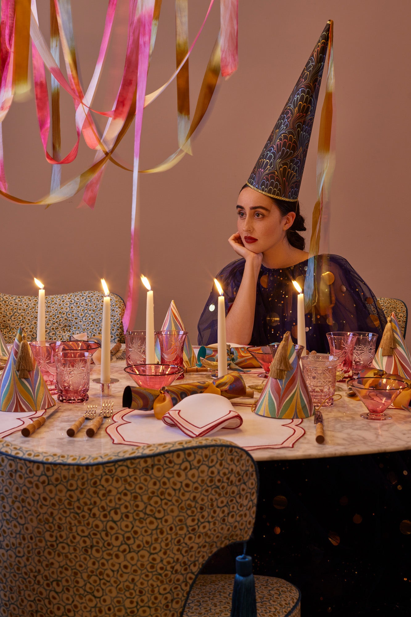 Artisan marbled party hats.