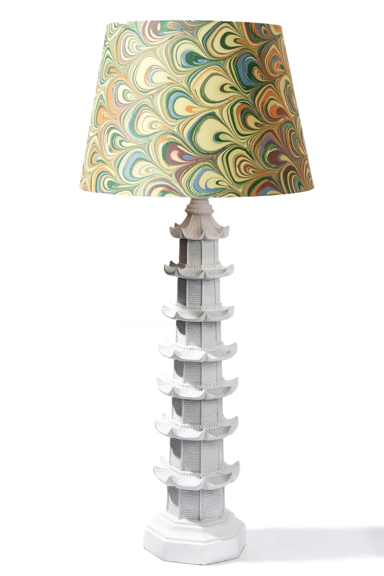 Spunky marbled paper lamp shades.