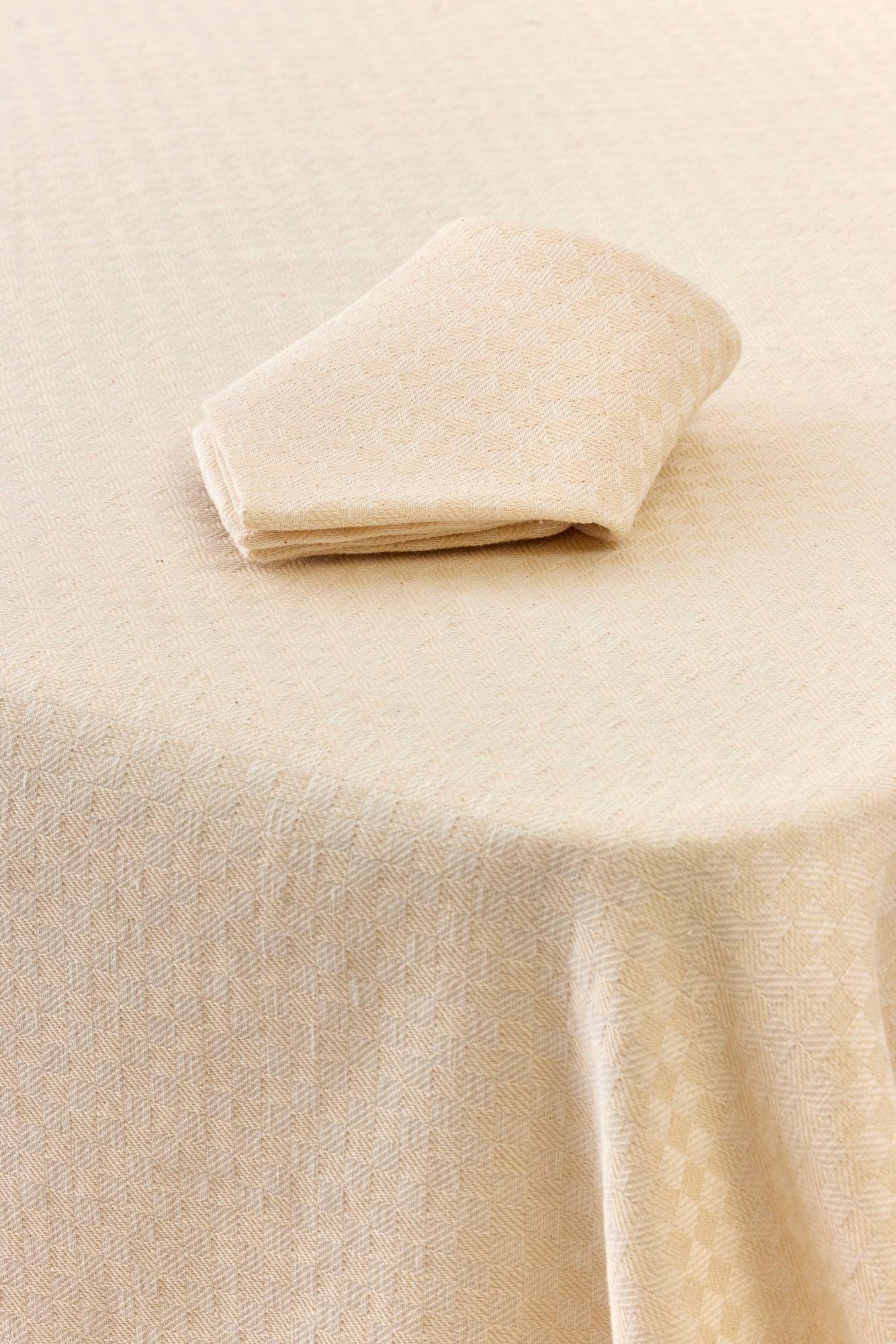ECRU CHECKERED TABLECLOTH-TO-THE-FLOOR.