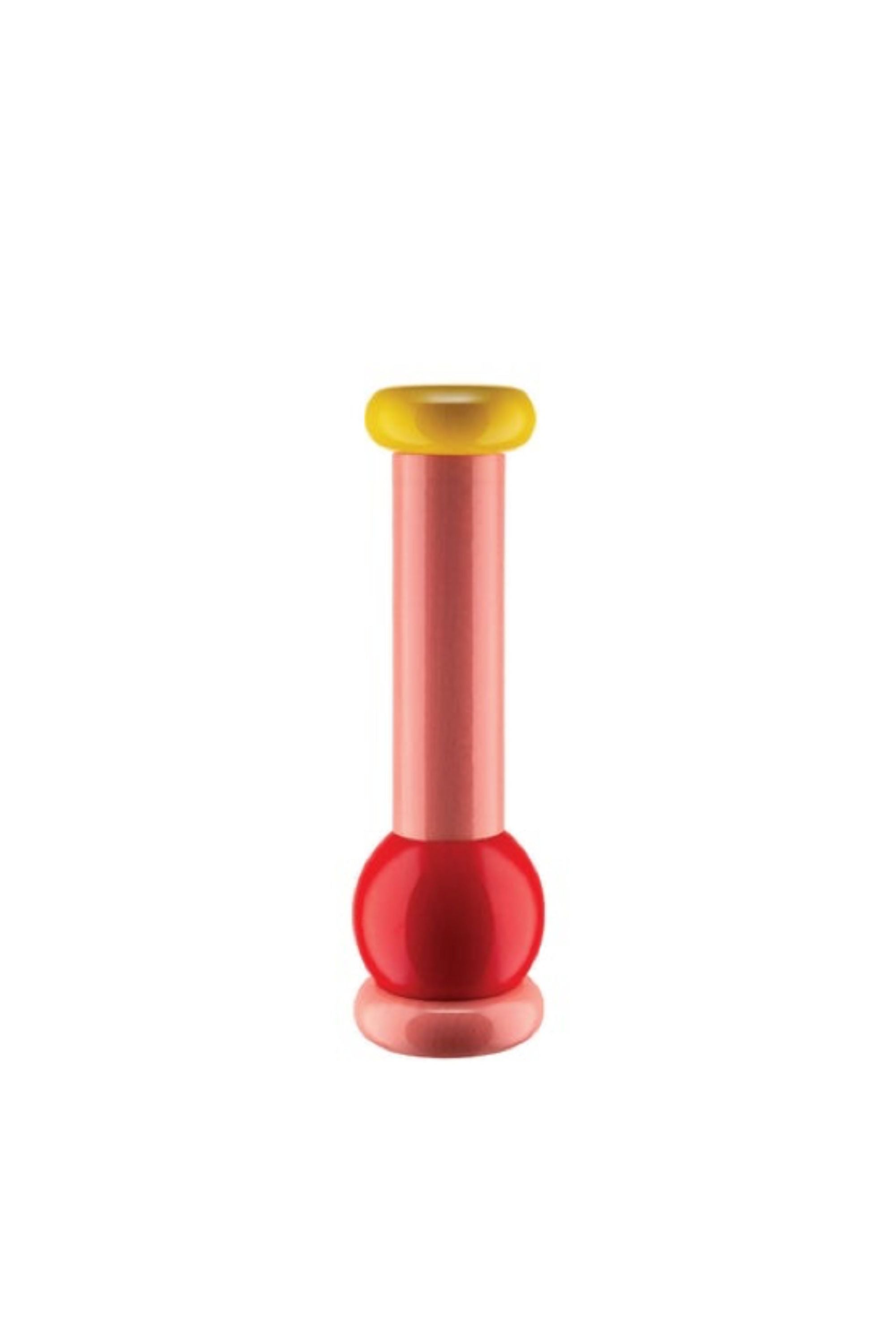 Pink, red and yellow salt and pepper shaker. Designed by the Memphis Group architect Ettore Sottsass.