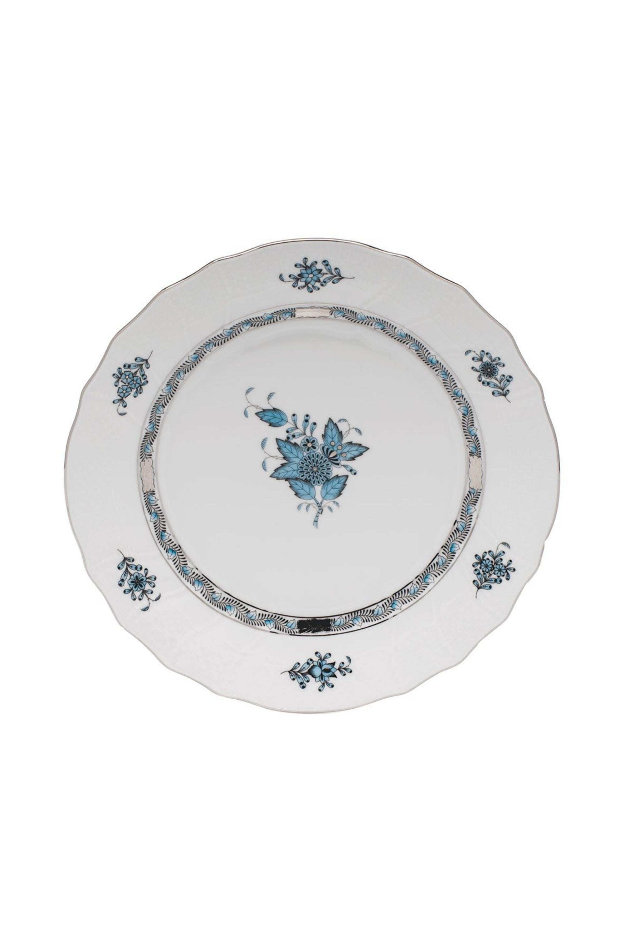 Chinese Bouquet is one of Herend’s most popular Oriental designs from the 1930s. Each piece is hand painted on white porcelain including 24k accents in turquoise and platinum.