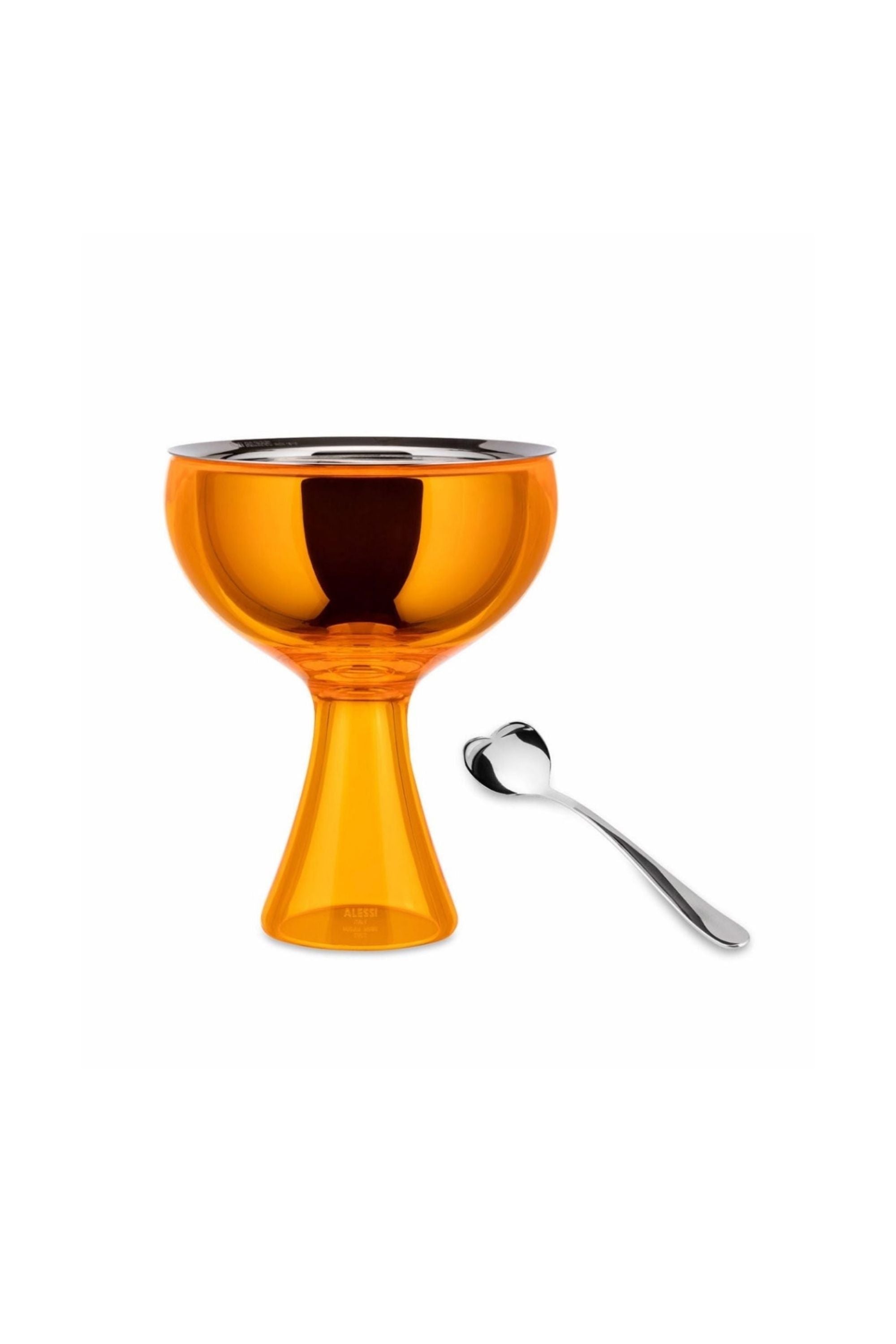 Orange acrylic ice cream compote and spoon.