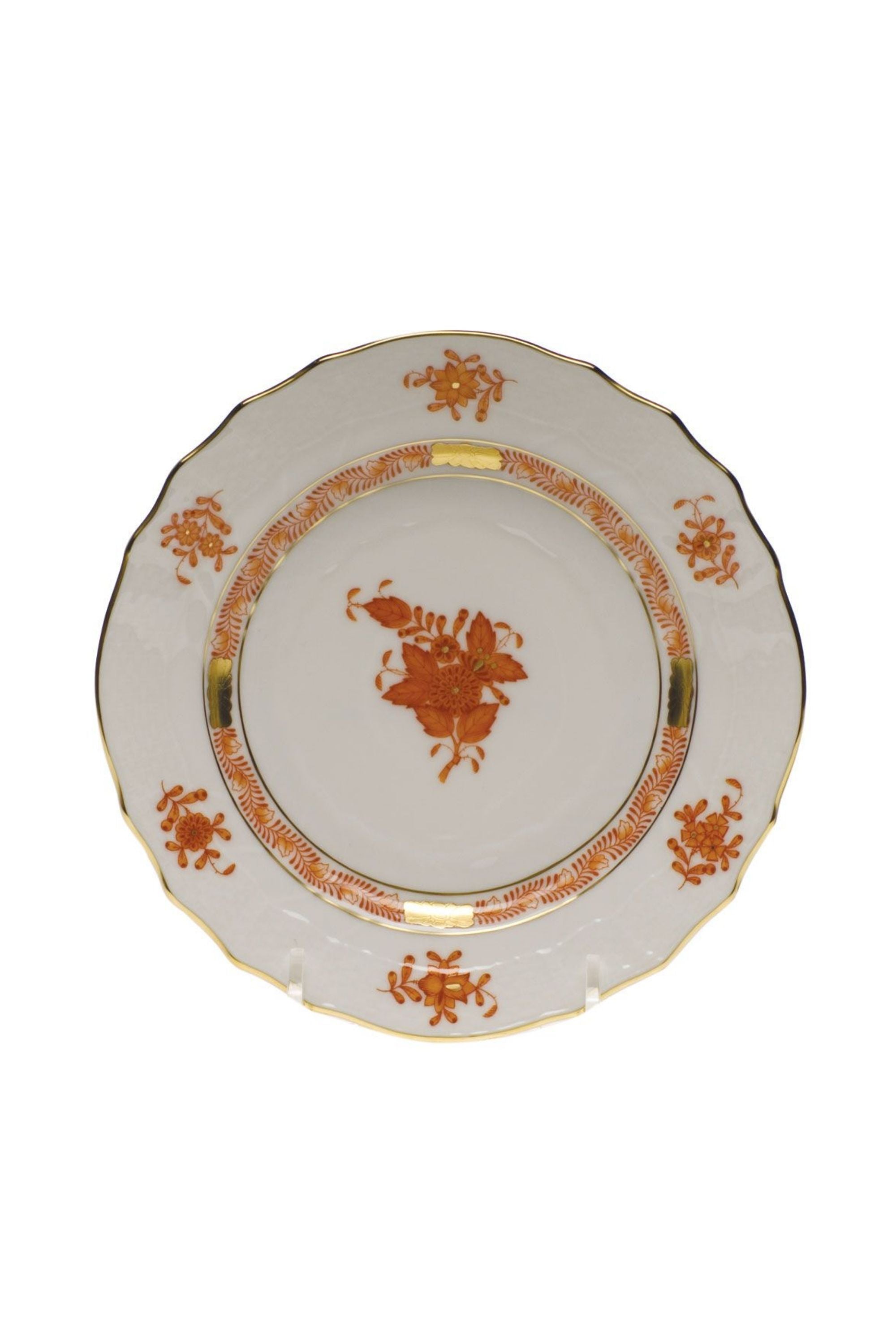 Chinese Bouquet dinnerware is Rust is one of Herend’s most popular Oriental designs from the 1930s. Each piece is hand painted on white porcelain including 24k accents.