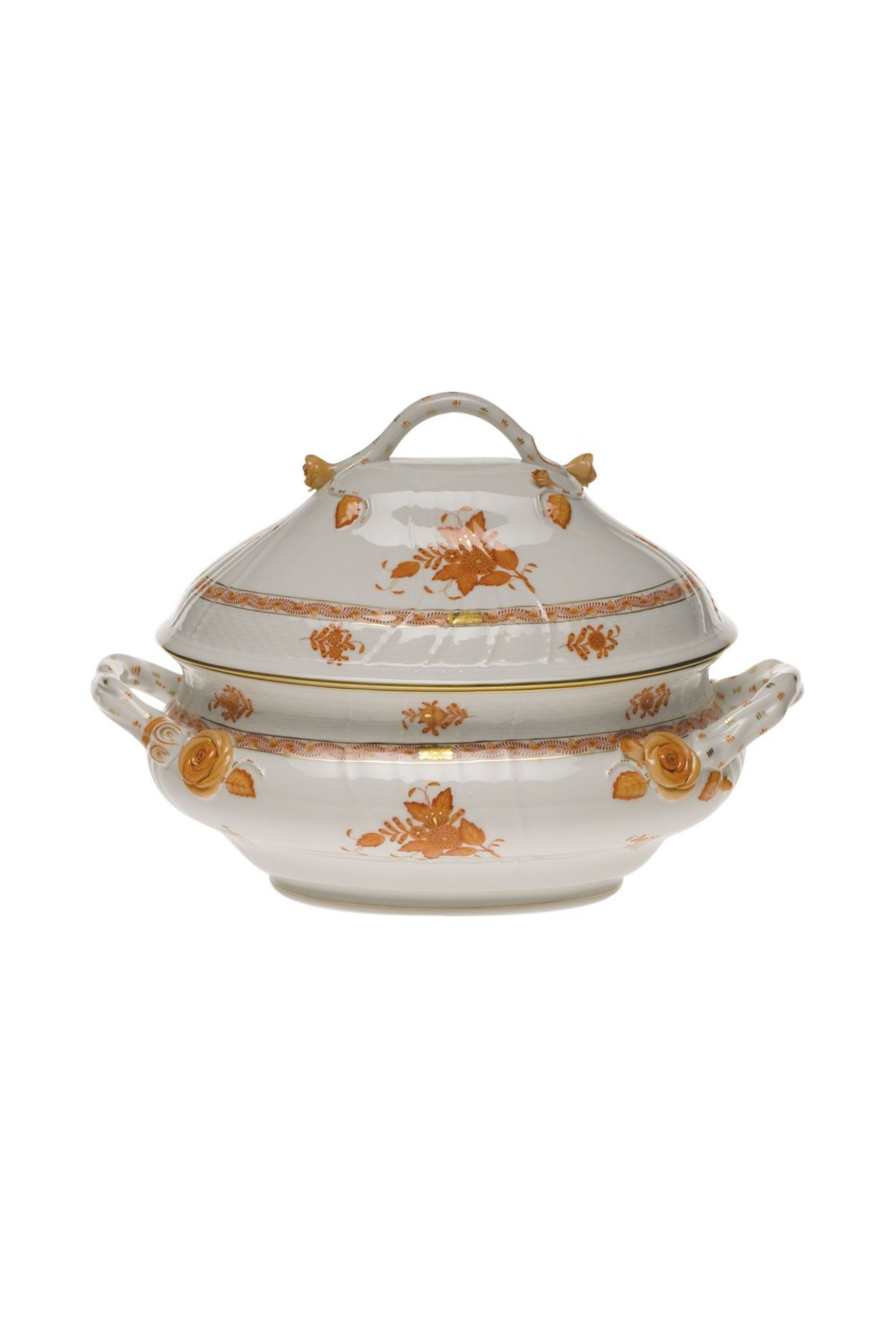 Chinese Bouquet is one of Herend’s most popular Oriental designs from the 1930s. Each piece is hand painted on white porcelain including 24k accents in rust.