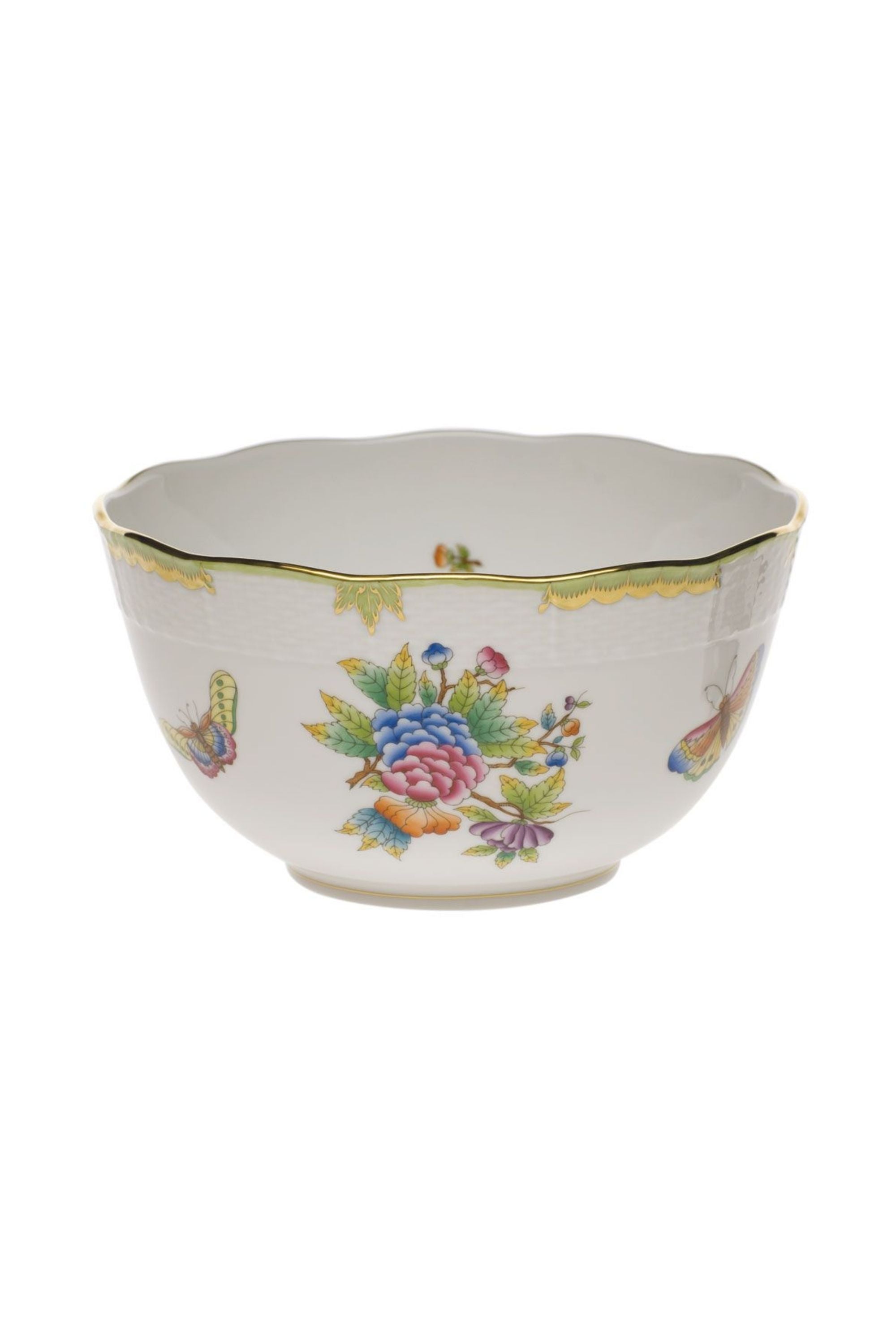 Porcelain serving dishes. The original set, introduced in 1851 at the First World Exhibition in London, was purchased by Queen Victoria herself. Subsequently named for her, this Chinese-influenced pattern demands the skills of Herend's most talented and experienced painters.