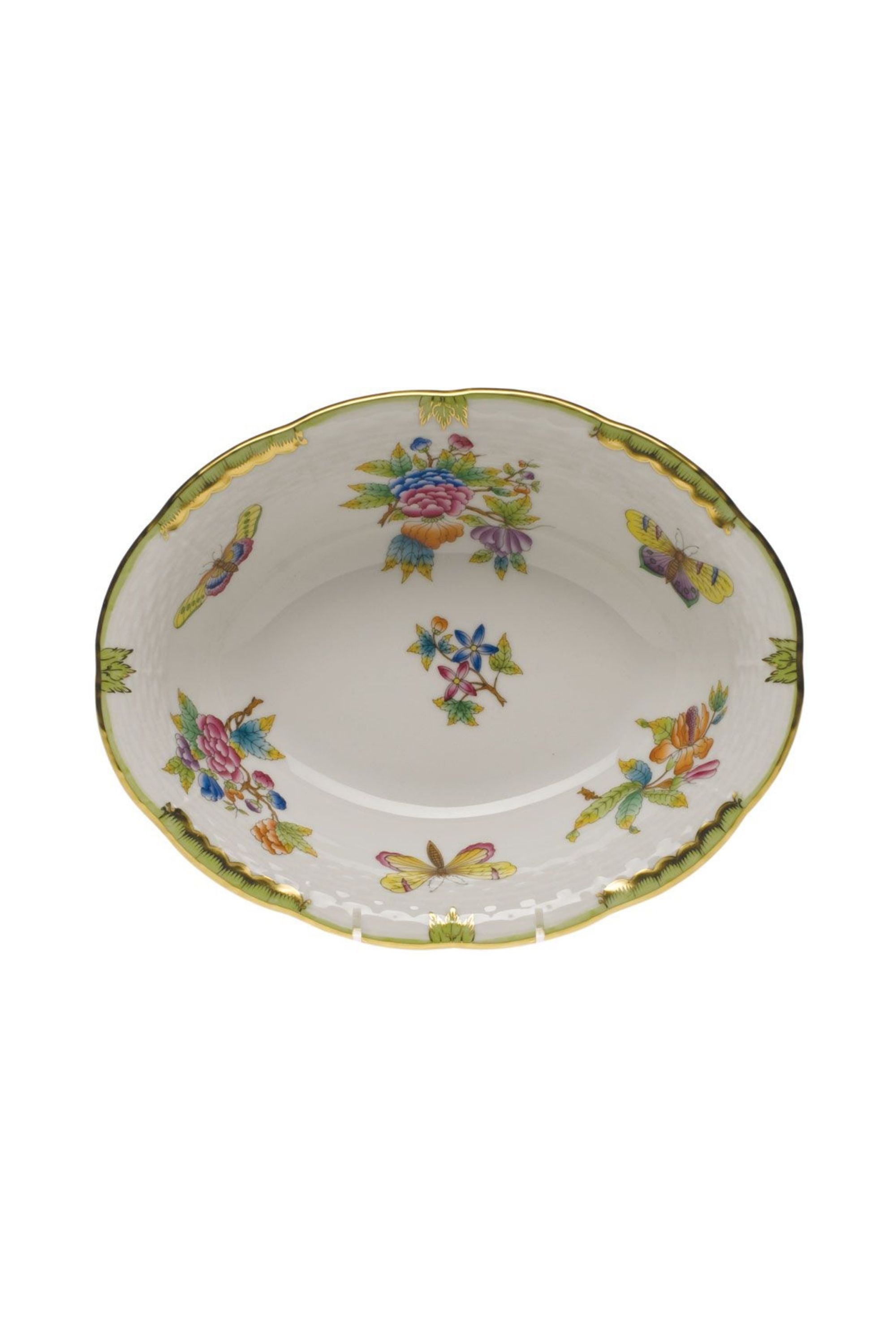 Porcelain serving dishes. The original set, introduced in 1851 at the First World Exhibition in London, was purchased by Queen Victoria herself. Subsequently named for her, this Chinese-influenced pattern demands the skills of Herend's most talented and experienced painters.