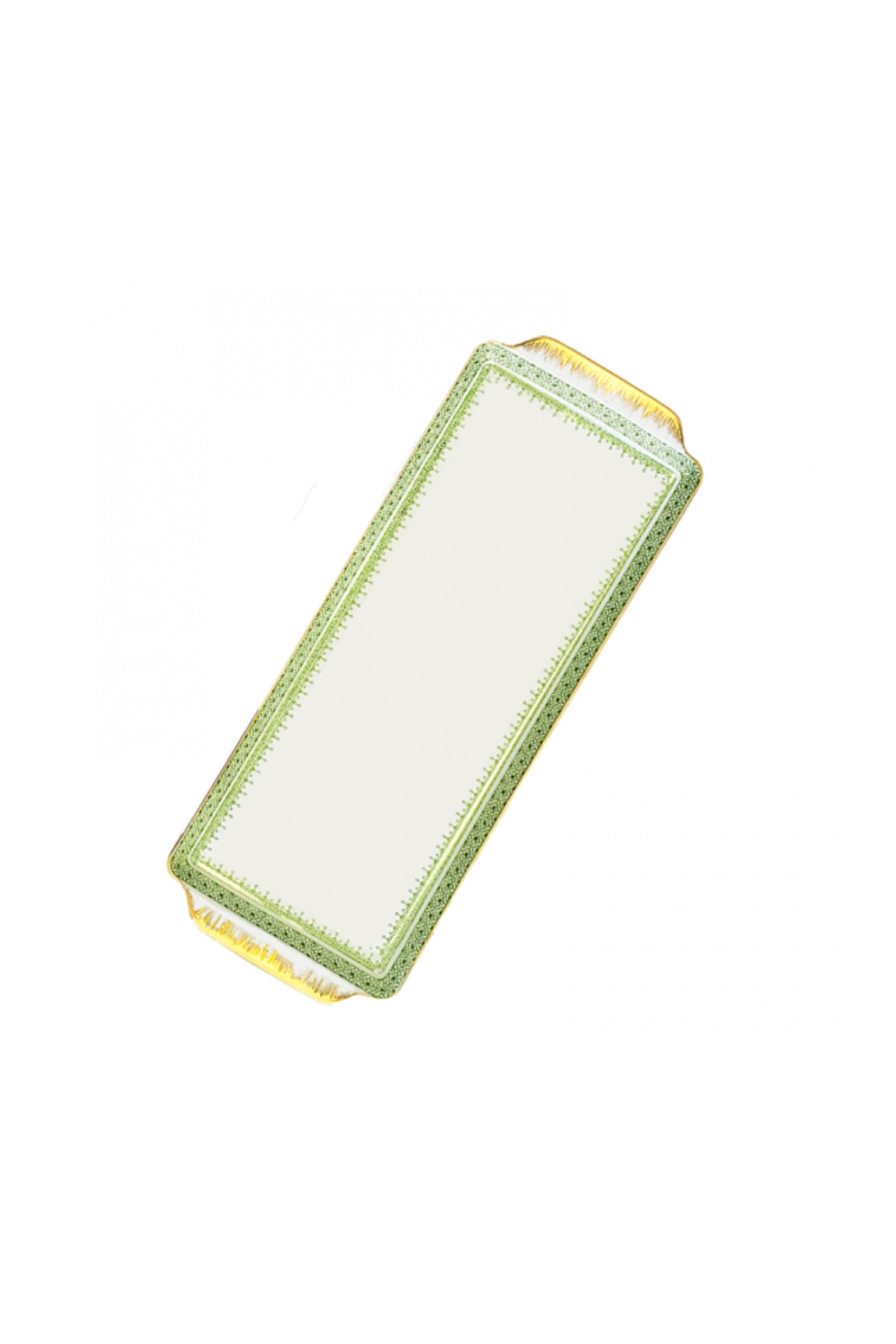 Dinner set with original cobalt based Blue Lace teardrop apple green border.