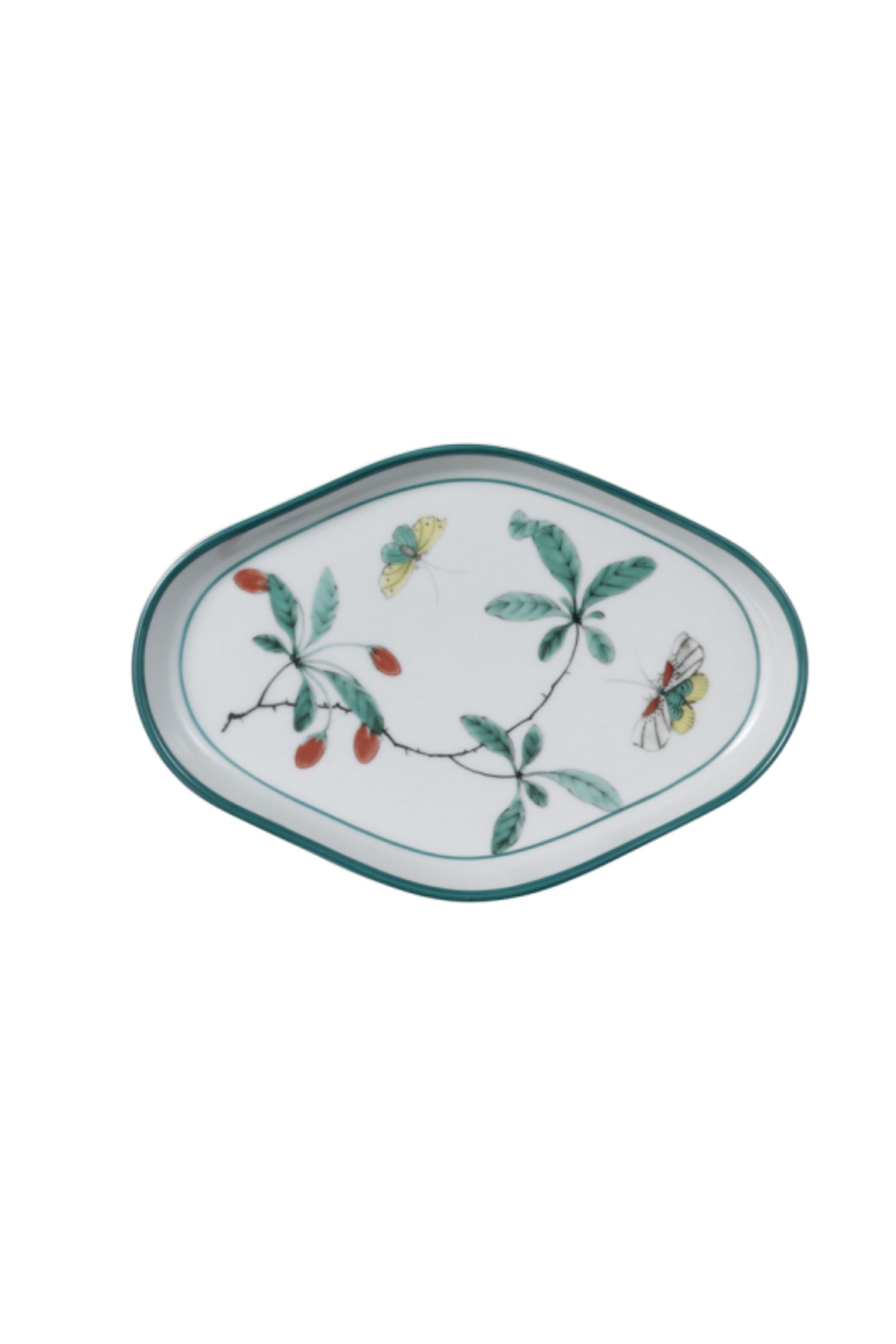 Serving dishes. This graceful design, with its leaves, berries, and butterflies, was derived directly from antique Chinese Palace porcelain.