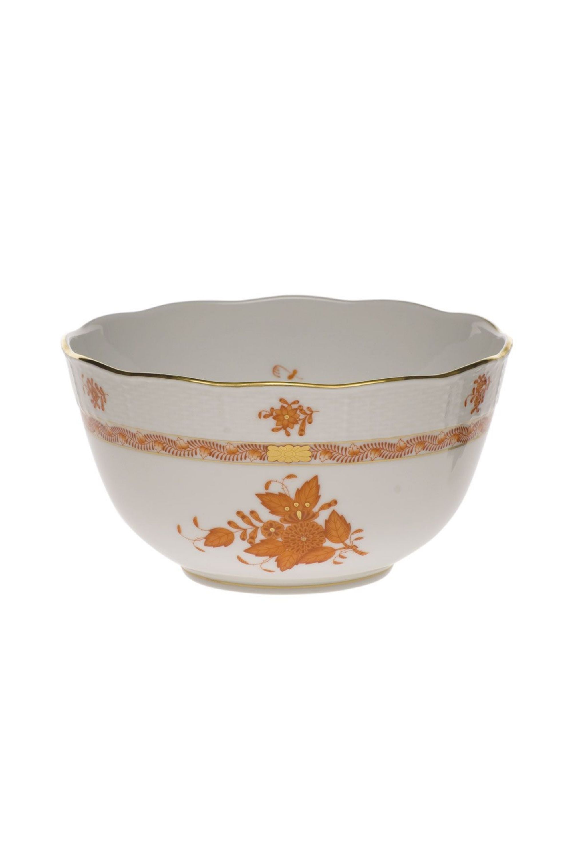 Chinese Bouquet is one of Herend’s most popular Oriental designs from the 1930s. Each piece is hand painted on white porcelain including 24k accents in rust.