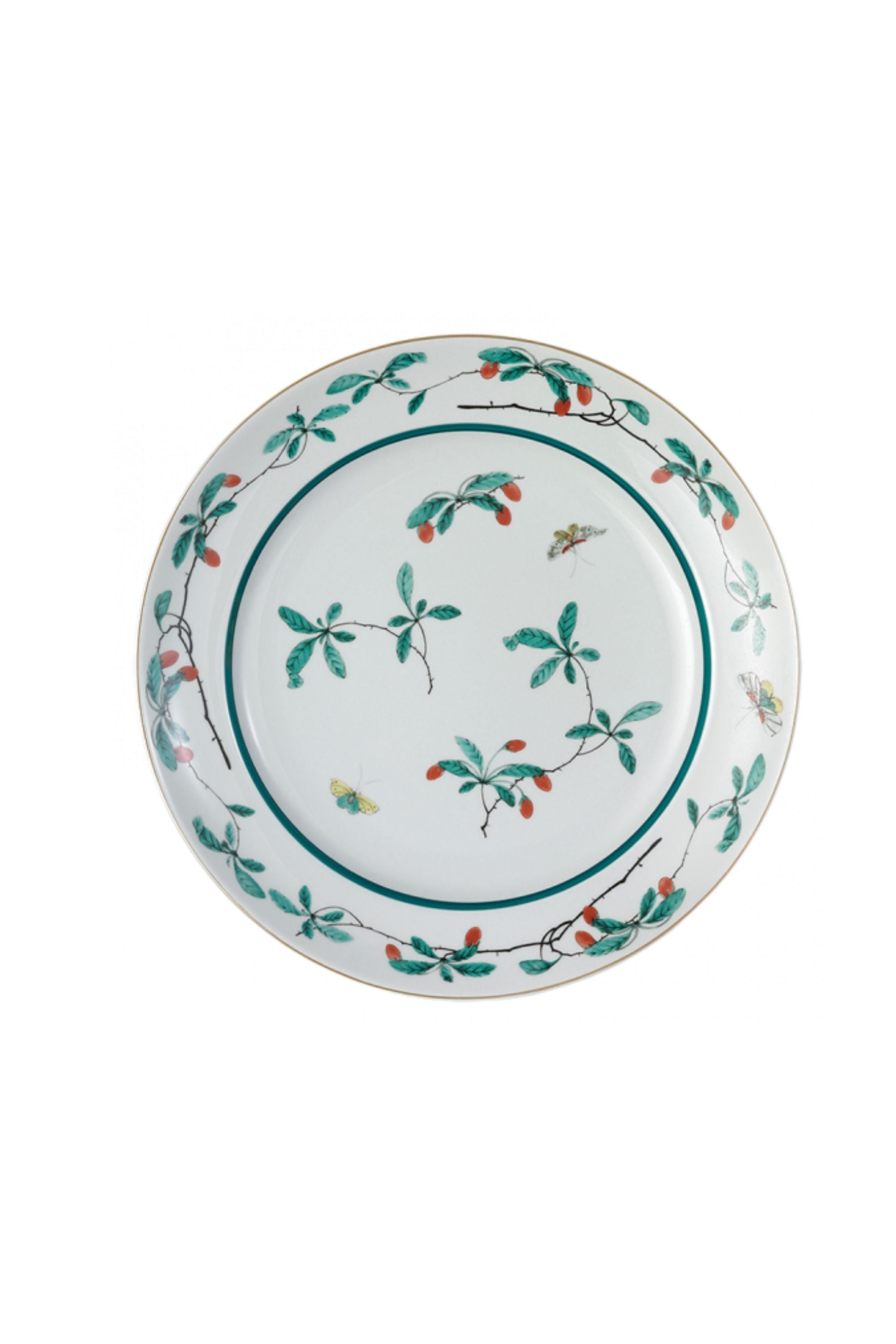 Serving dishes. This graceful design, with its leaves, berries, and butterflies, was derived directly from antique Chinese Palace porcelain.