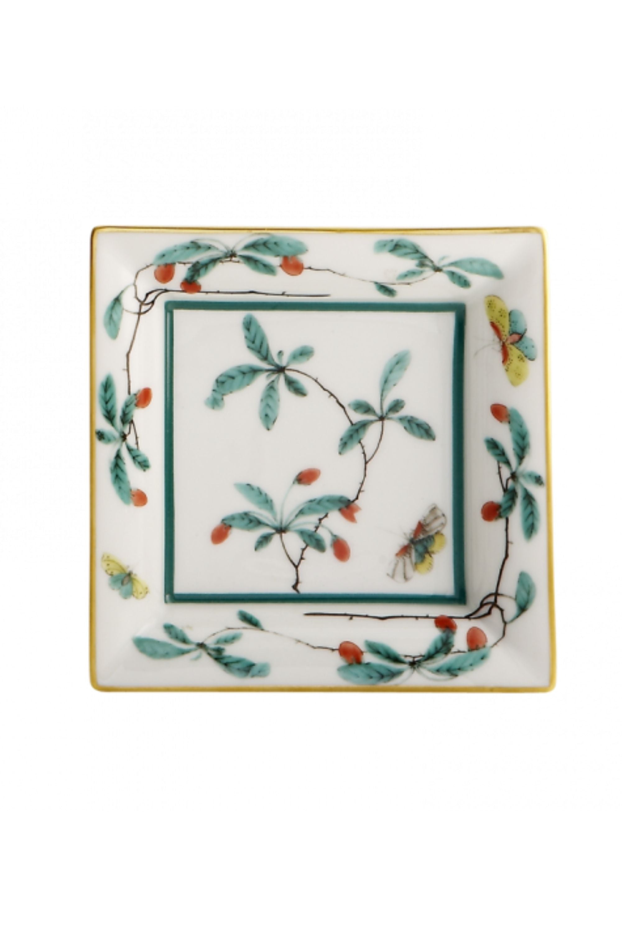 Serving dishes. This graceful design, with its leaves, berries, and butterflies, was derived directly from antique Chinese Palace porcelain.