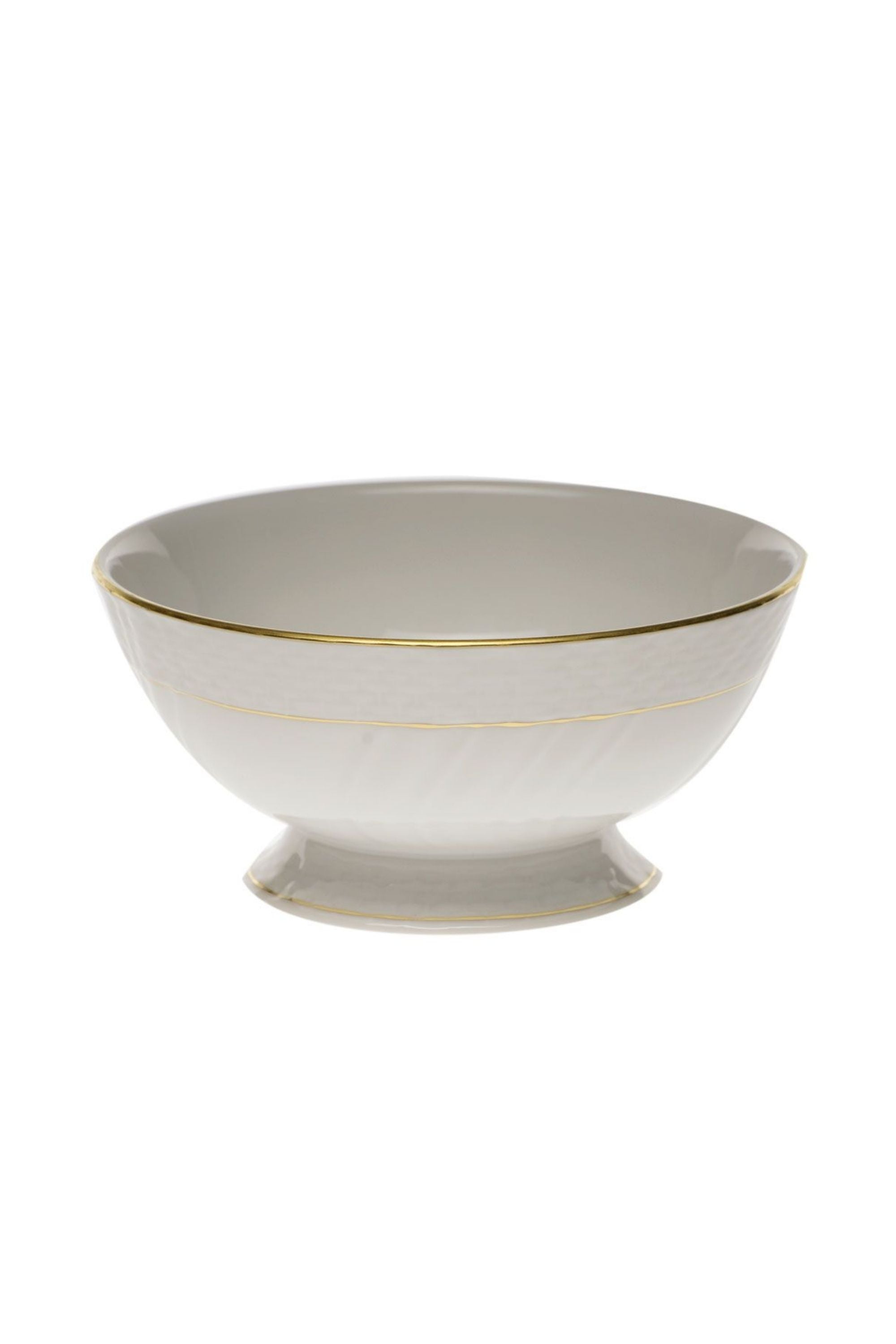 Serving dishes that is white with gold edge.