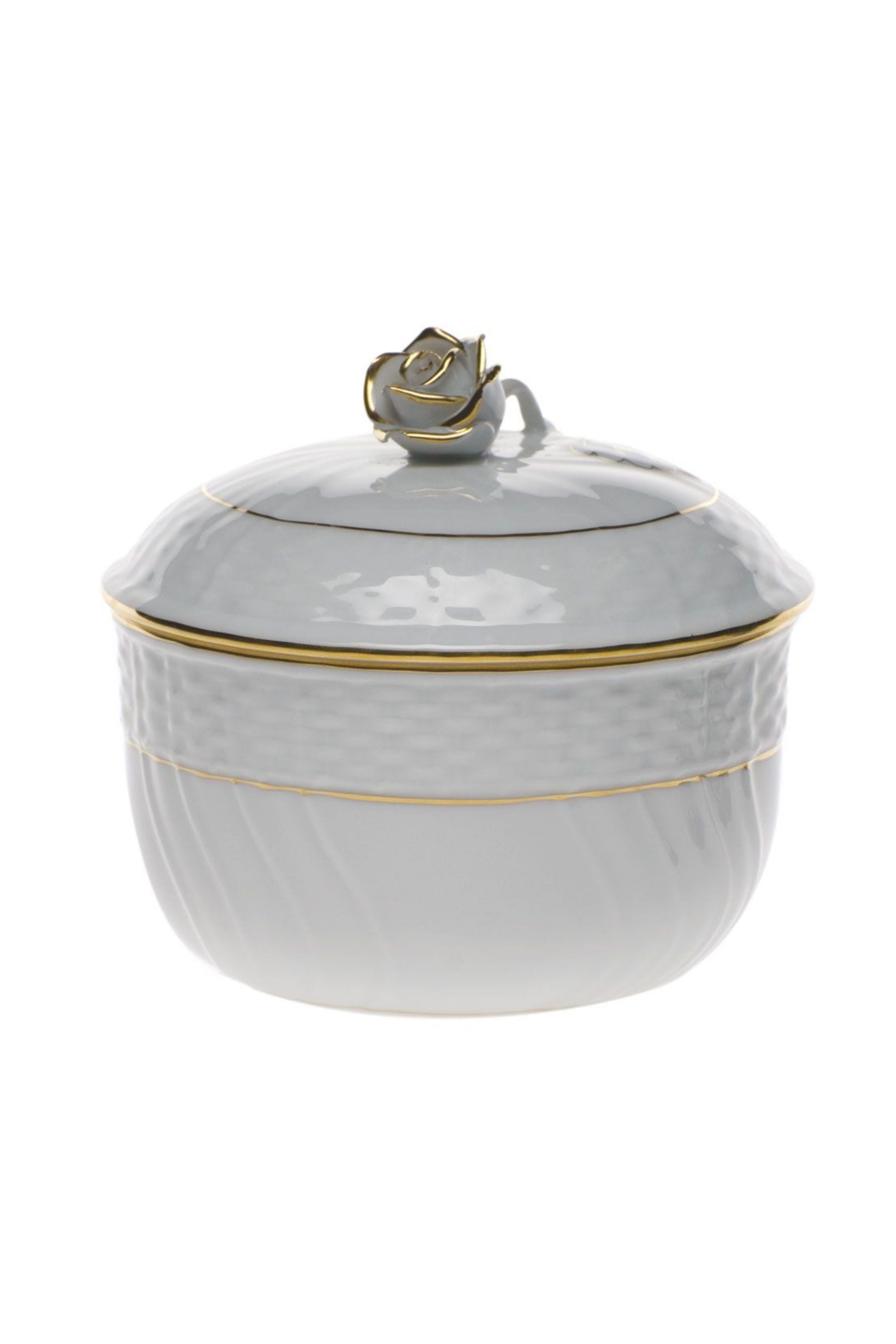 Tea service that is white with gold edge.