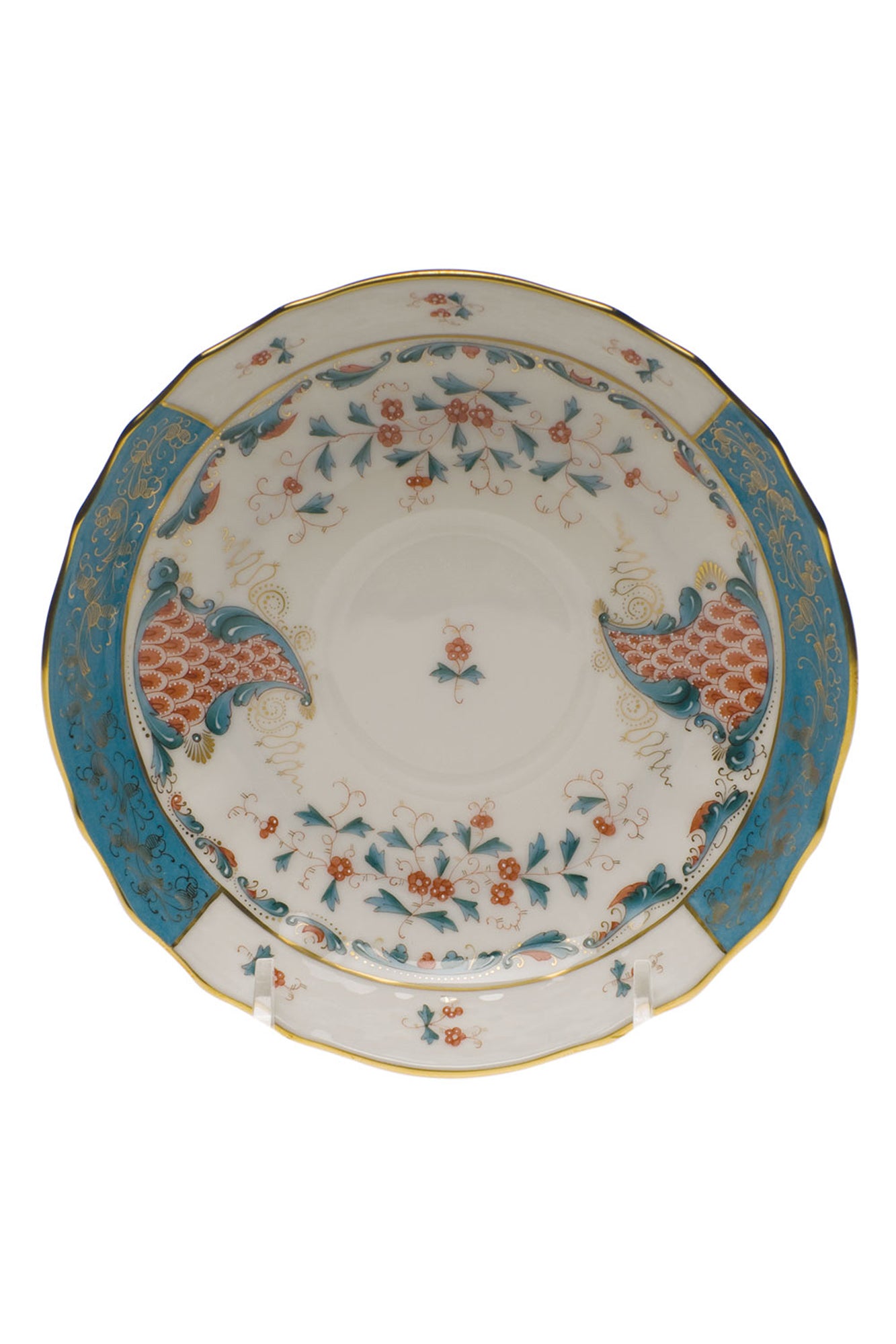 Herend Cornucopia porcelain caton saucer. Turquoise with 24k gold accents.