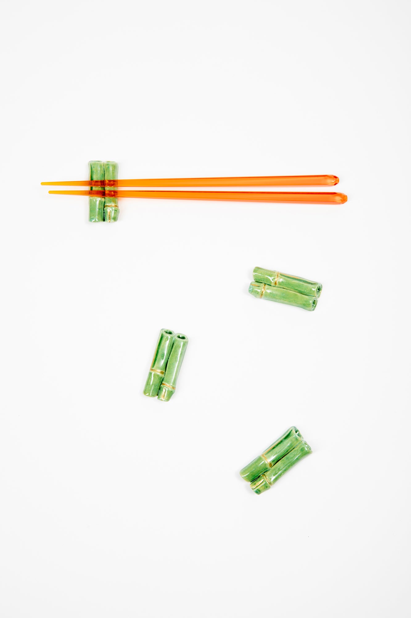 Handmade and glazed ceramic Bamboo chopstick rests with gold culms.