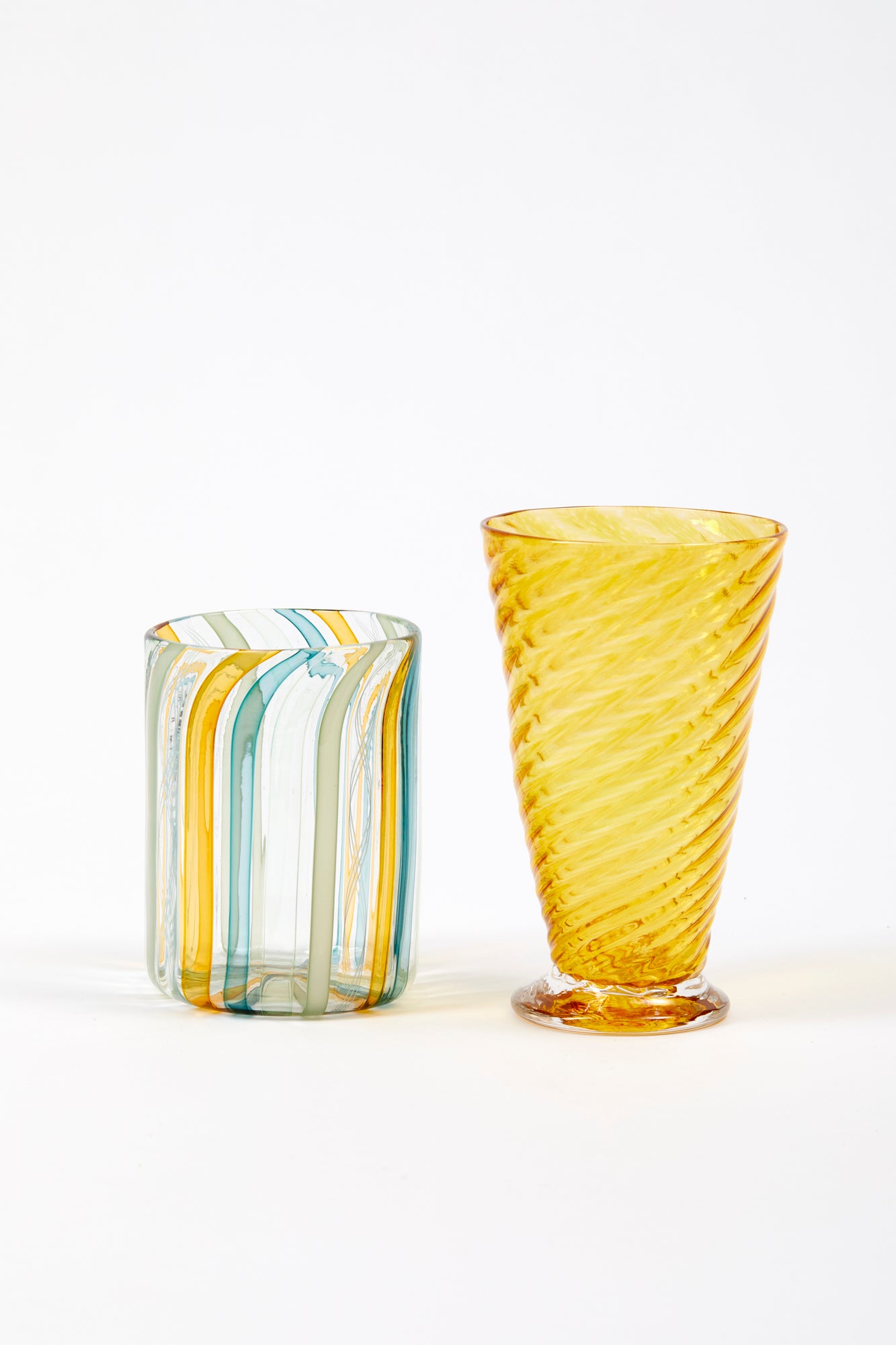 Celadon and Saffron colored glass tumbler.