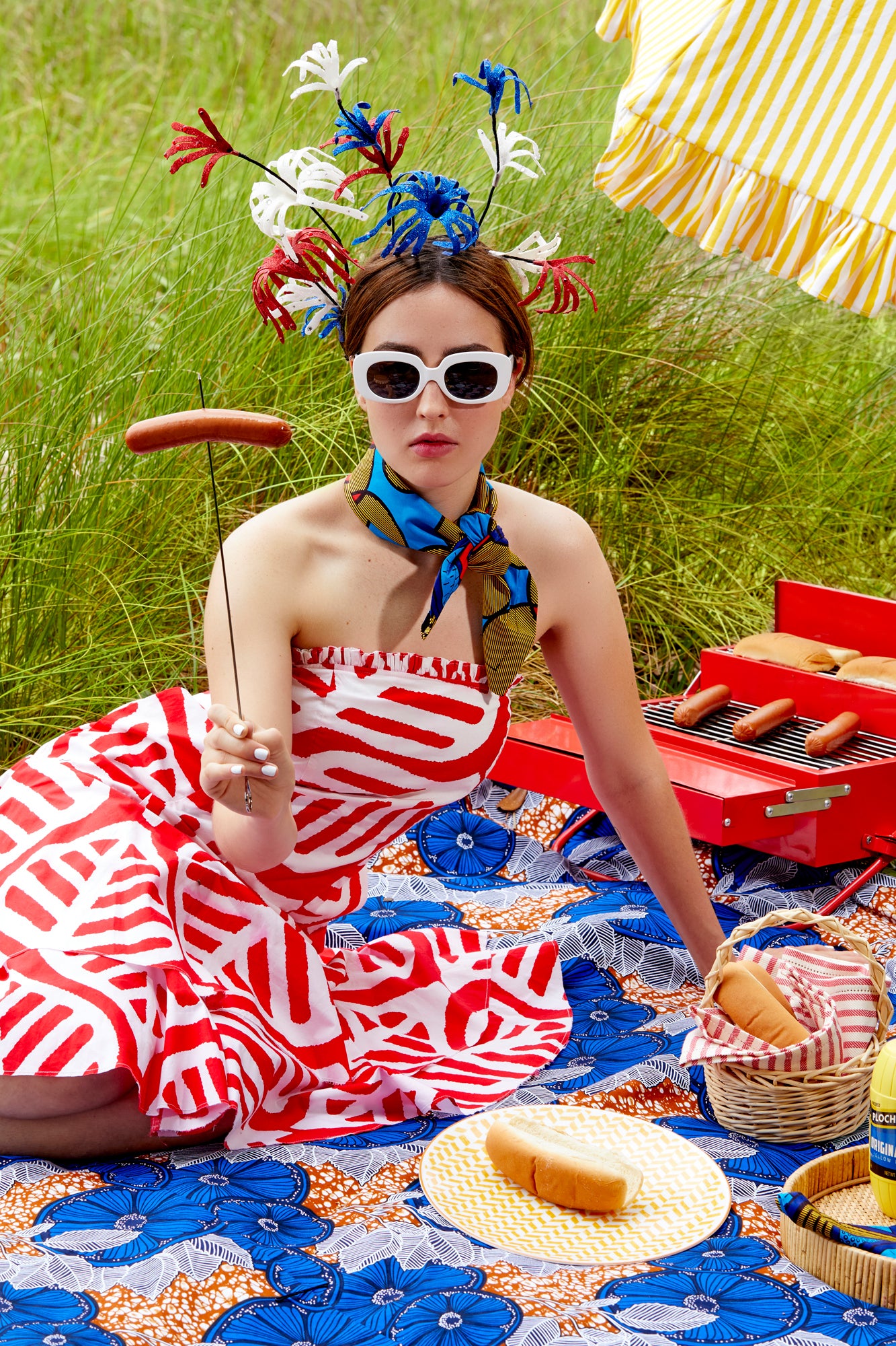 Red, white and Blue firework headband. Perfect for the Fourth of July.